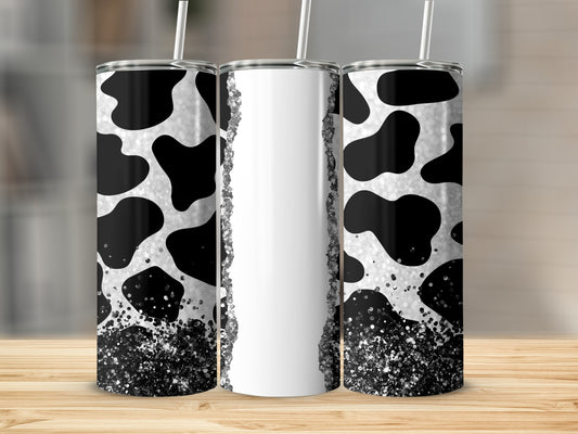 Black and White Cow Print with Glitter Tumbler Product