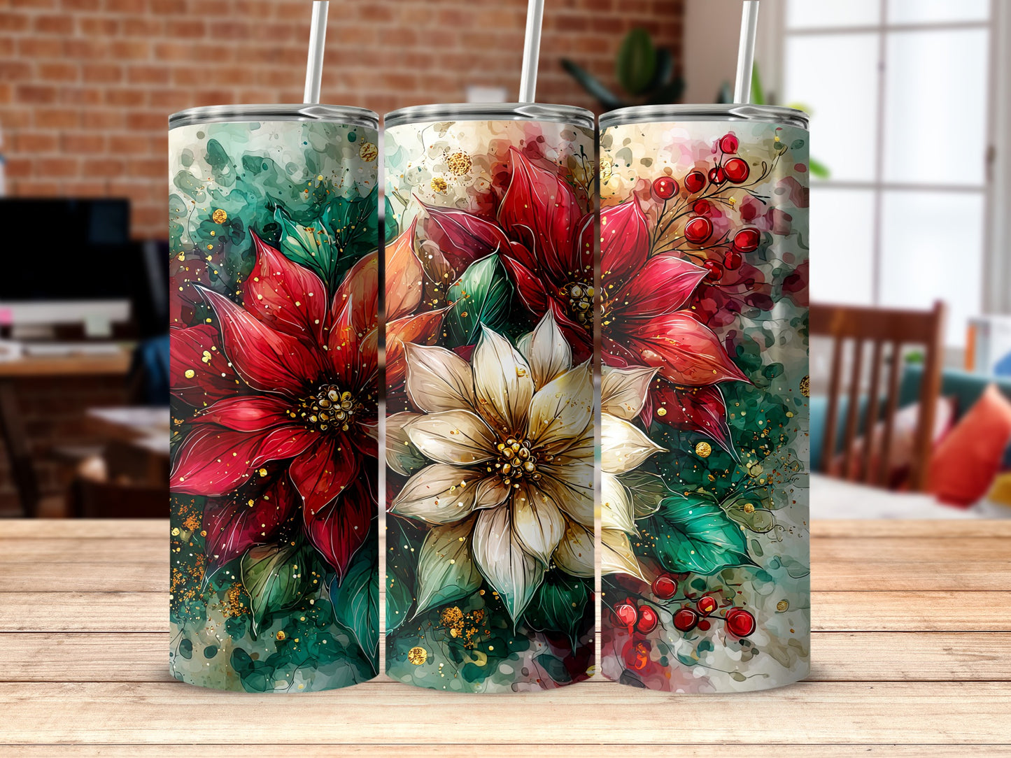 Multi-Color Artistic Floral Design Beverage Container