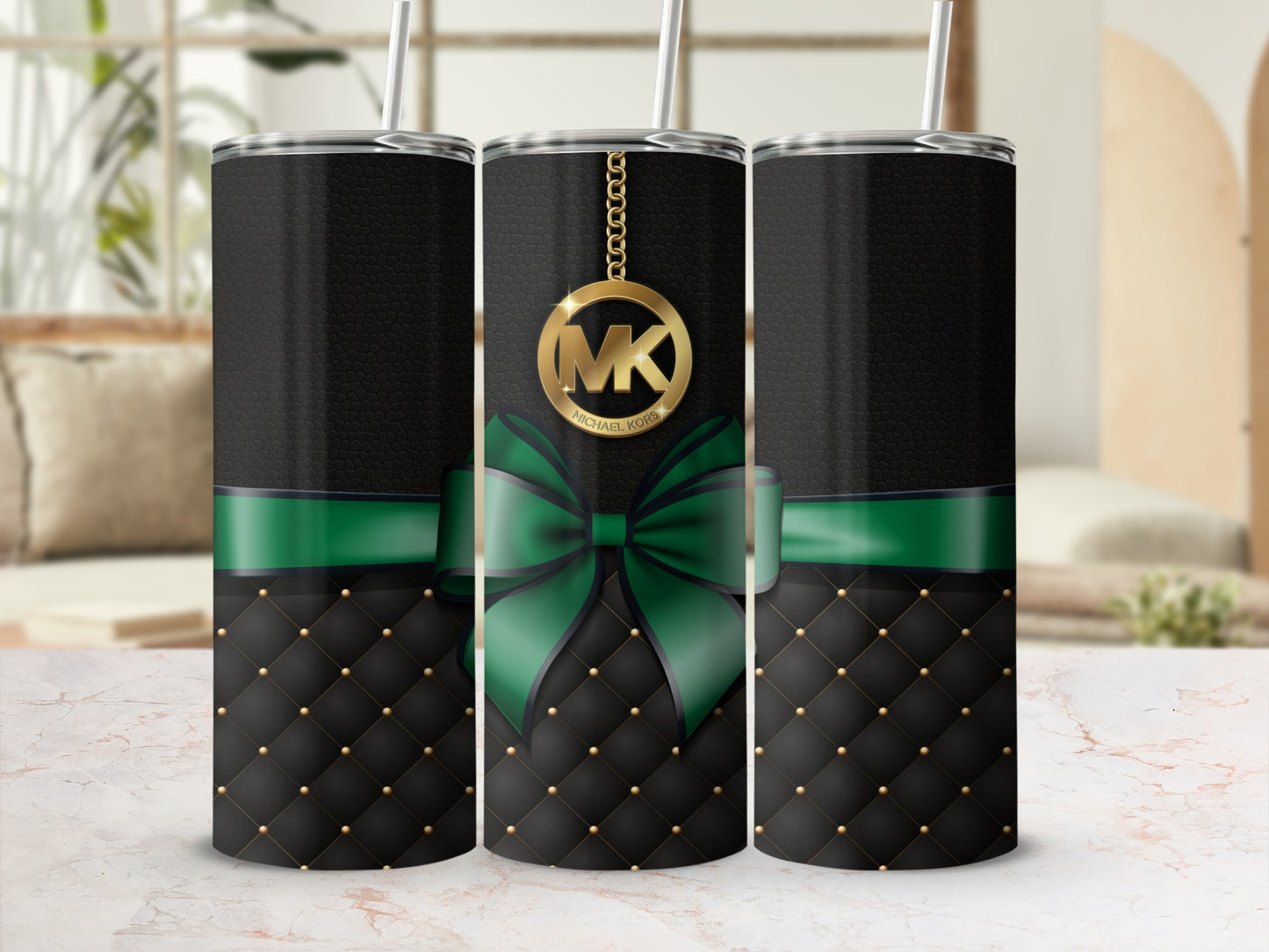 Elegant Black and Green Tumbler with Gold Accents