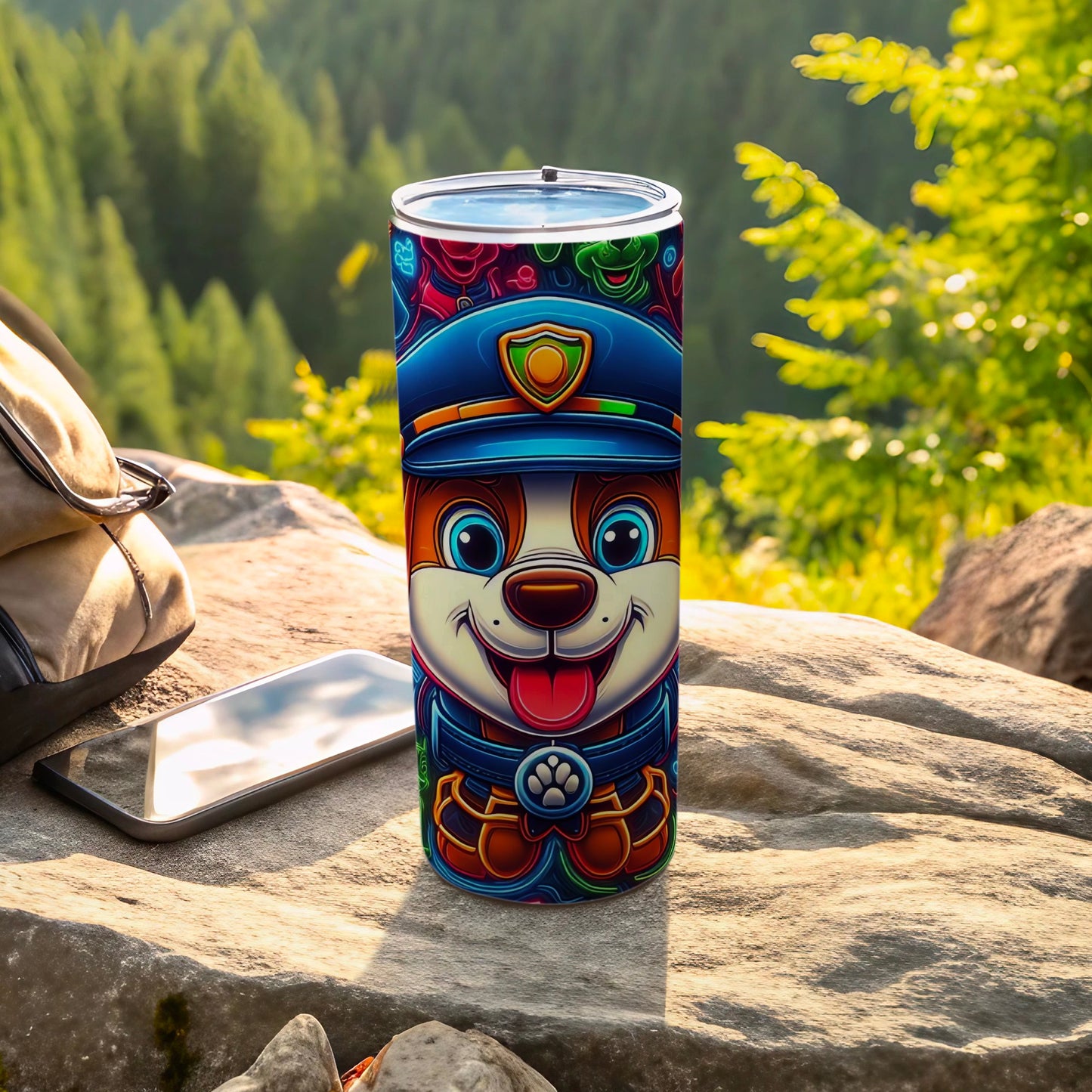 Adorable Cartoon Dog in Police Uniform Travel Tumbler