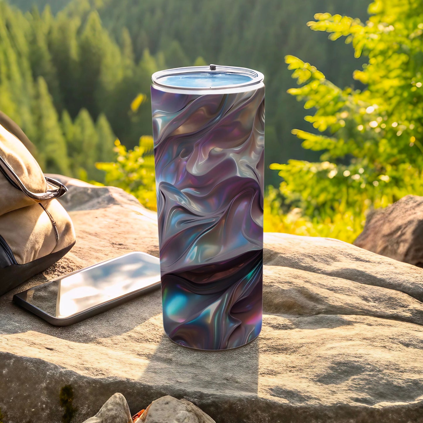 Iridescent Wavy Liquid Metal Abstract Tumbler product type