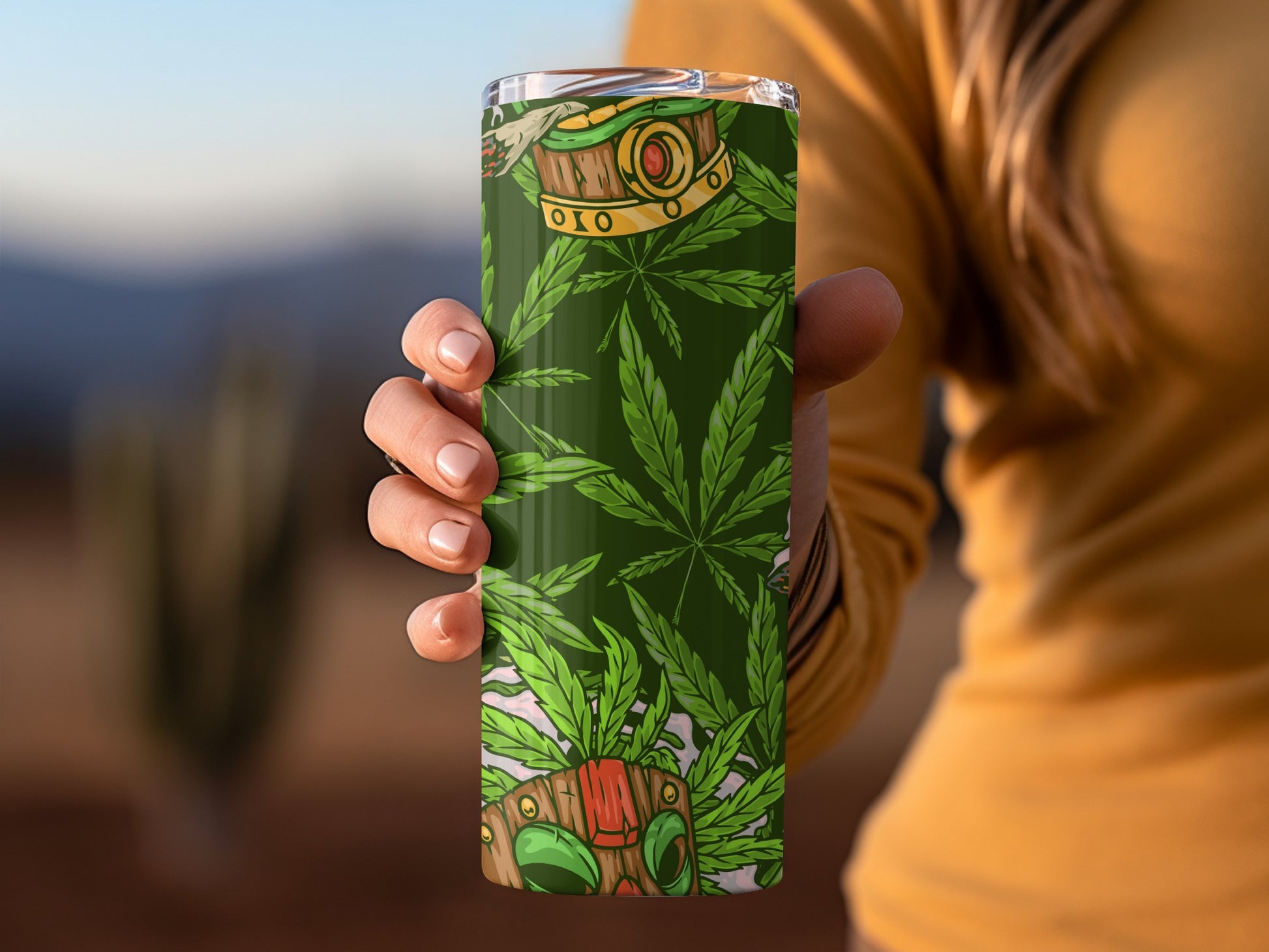Cannabis Leaf and Drum Art Tumbler