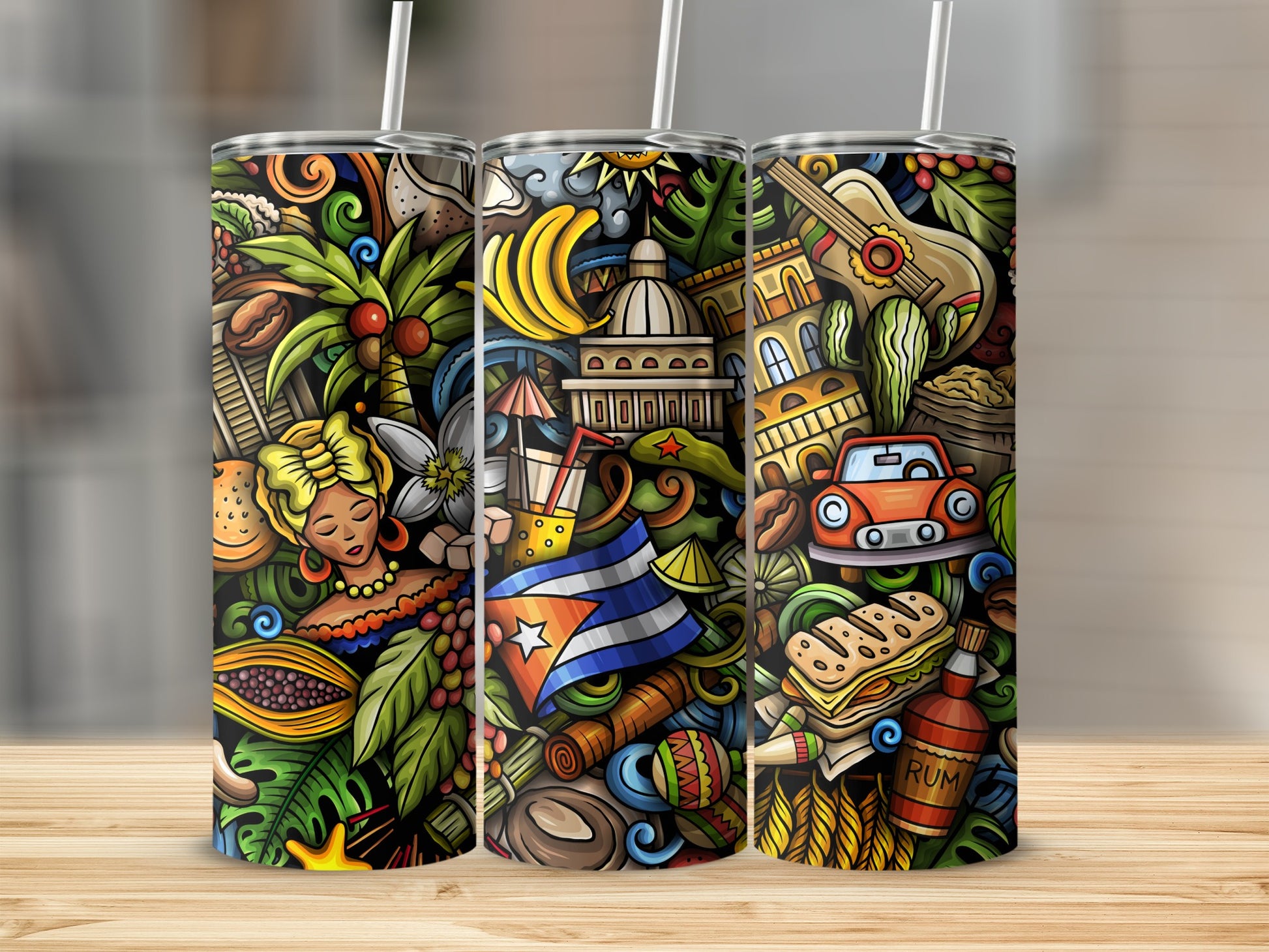 Colorful Cuban Culture Inspired Design Tumbler Cups
