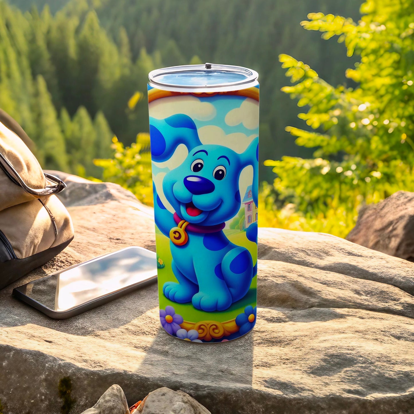 Cute Cartoon Blue Dog Design Insulated Tumbler Cup