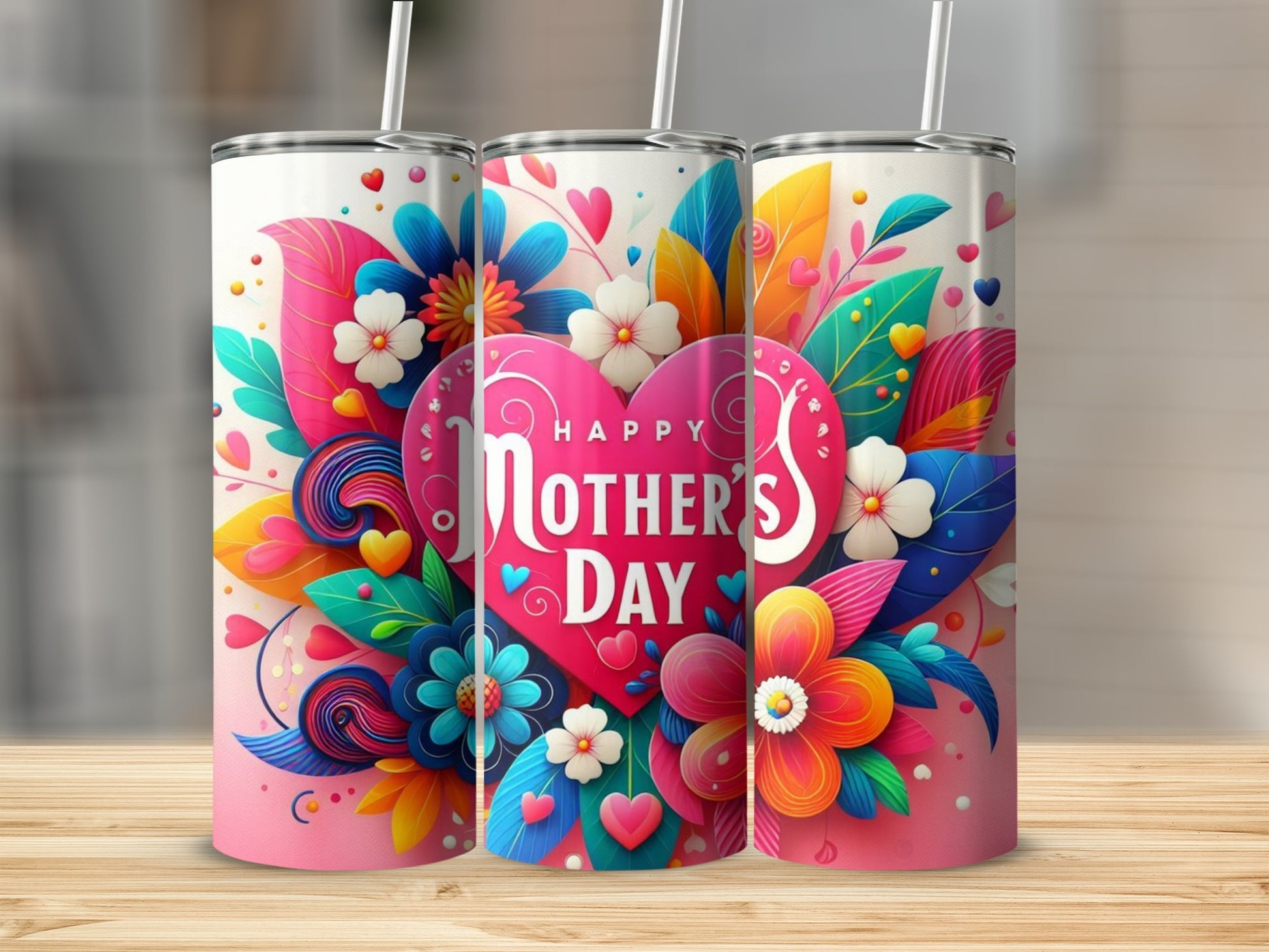 Vibrant Happy Mother's Day Floral Tumbler Gift Cup