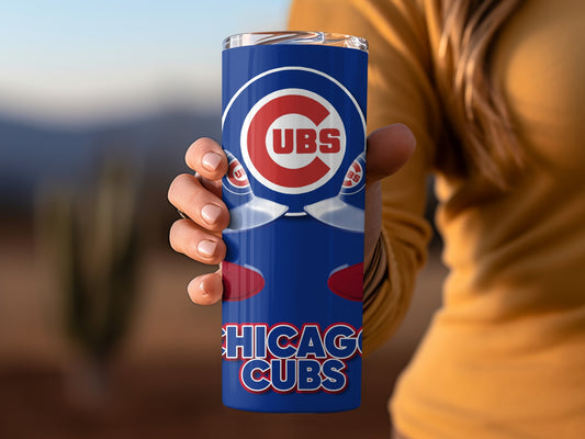 Chicago Cubs Baseball Helmets Stars In the Background Tumblers