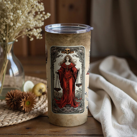 Lady Justice Design Artwork on Tall Tumbler