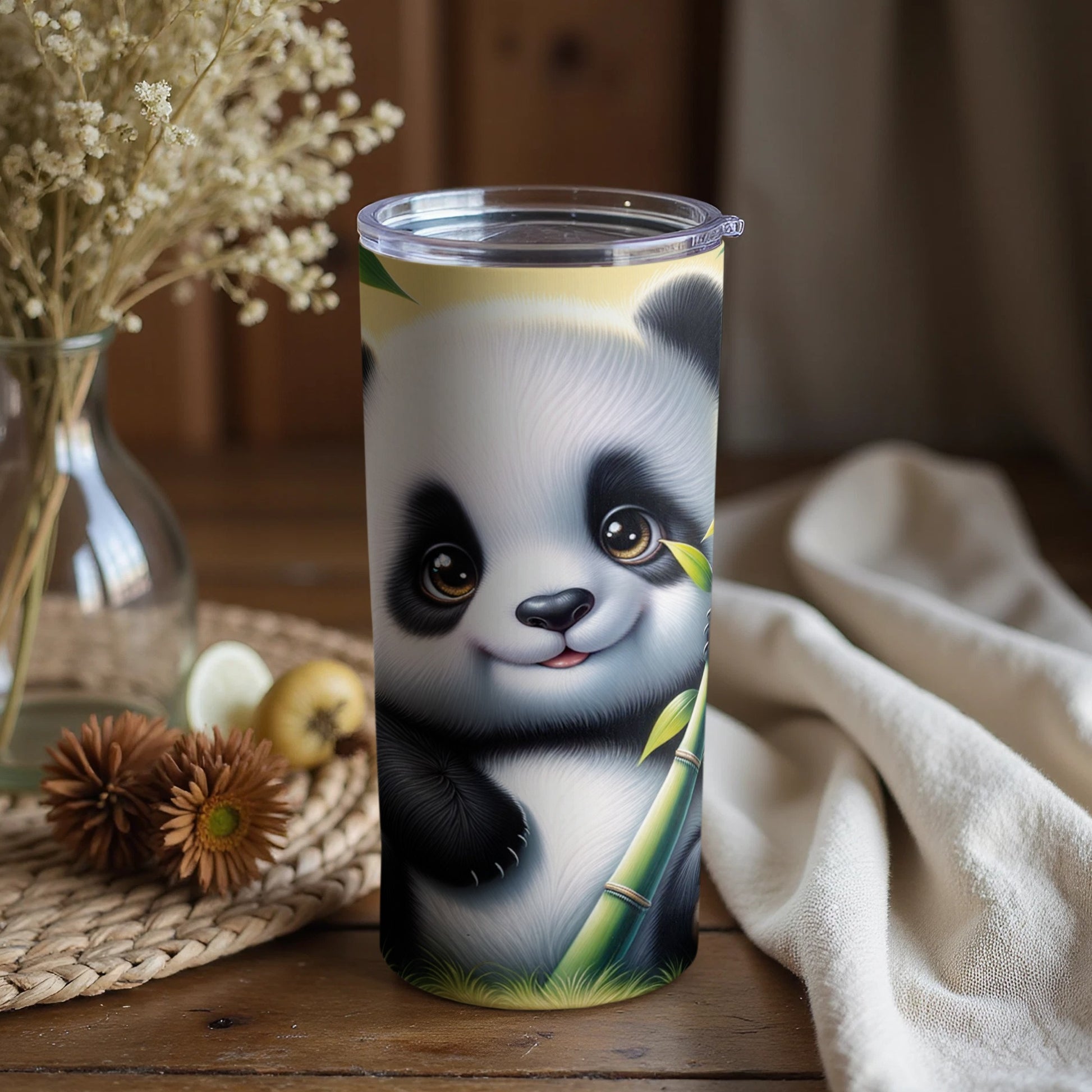 Cute Panda Themed Tumbler with Bamboo Design