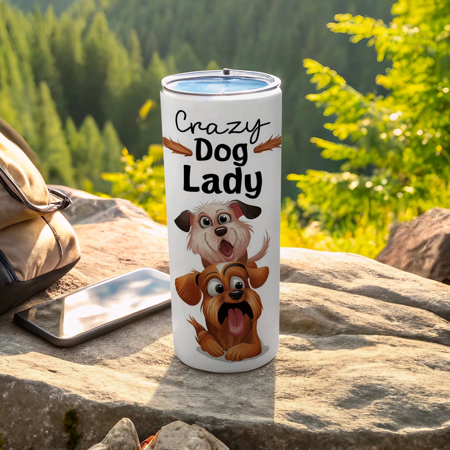 Crazy Dog Lady two cartoon dogs white tumbler product type