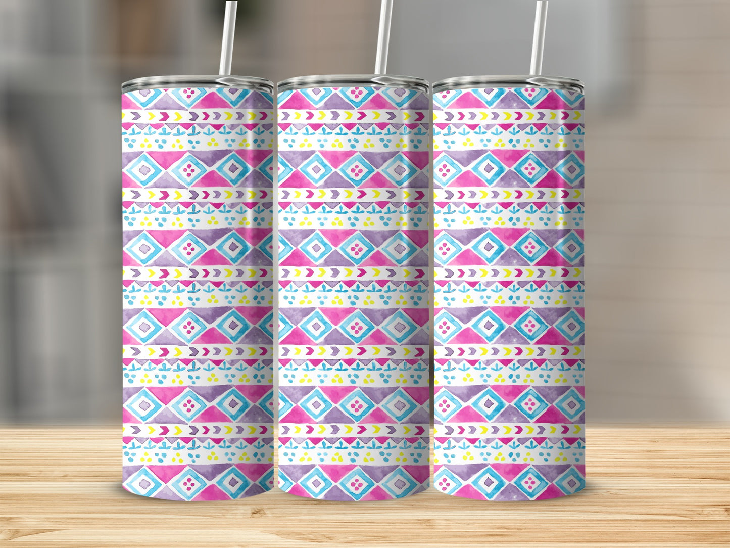 Colorful Geometric Pattern Insulated Tumbler Cup
