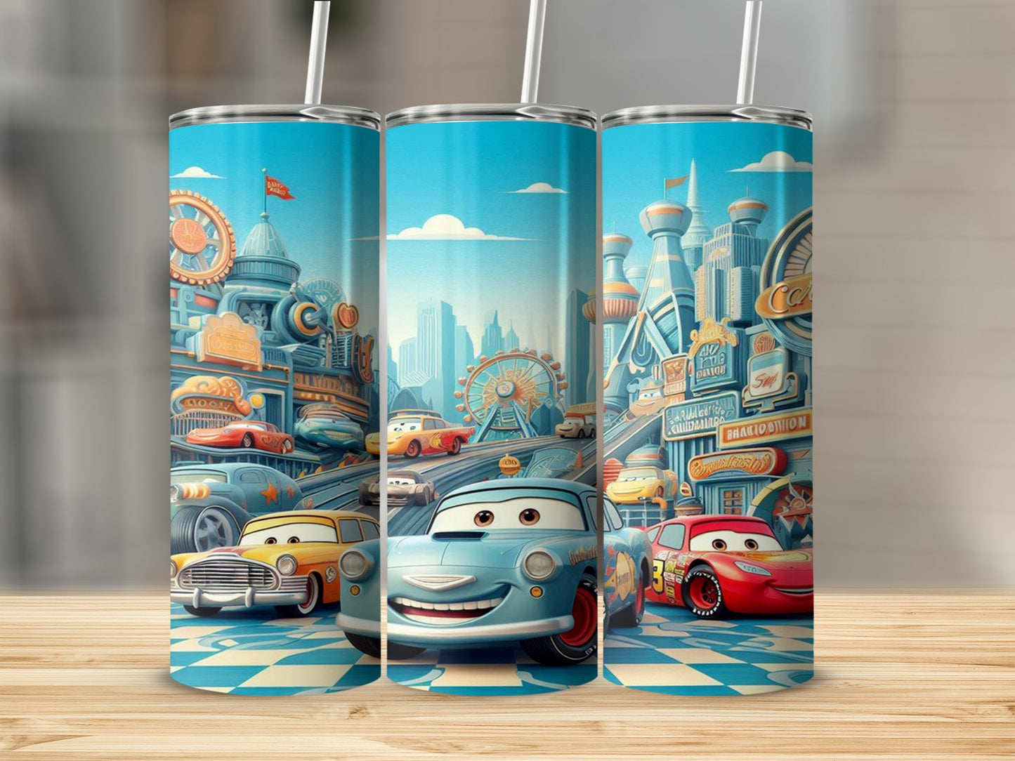 Vibrant Car-Themed Tumbler for Kids and Car Enthusiasts