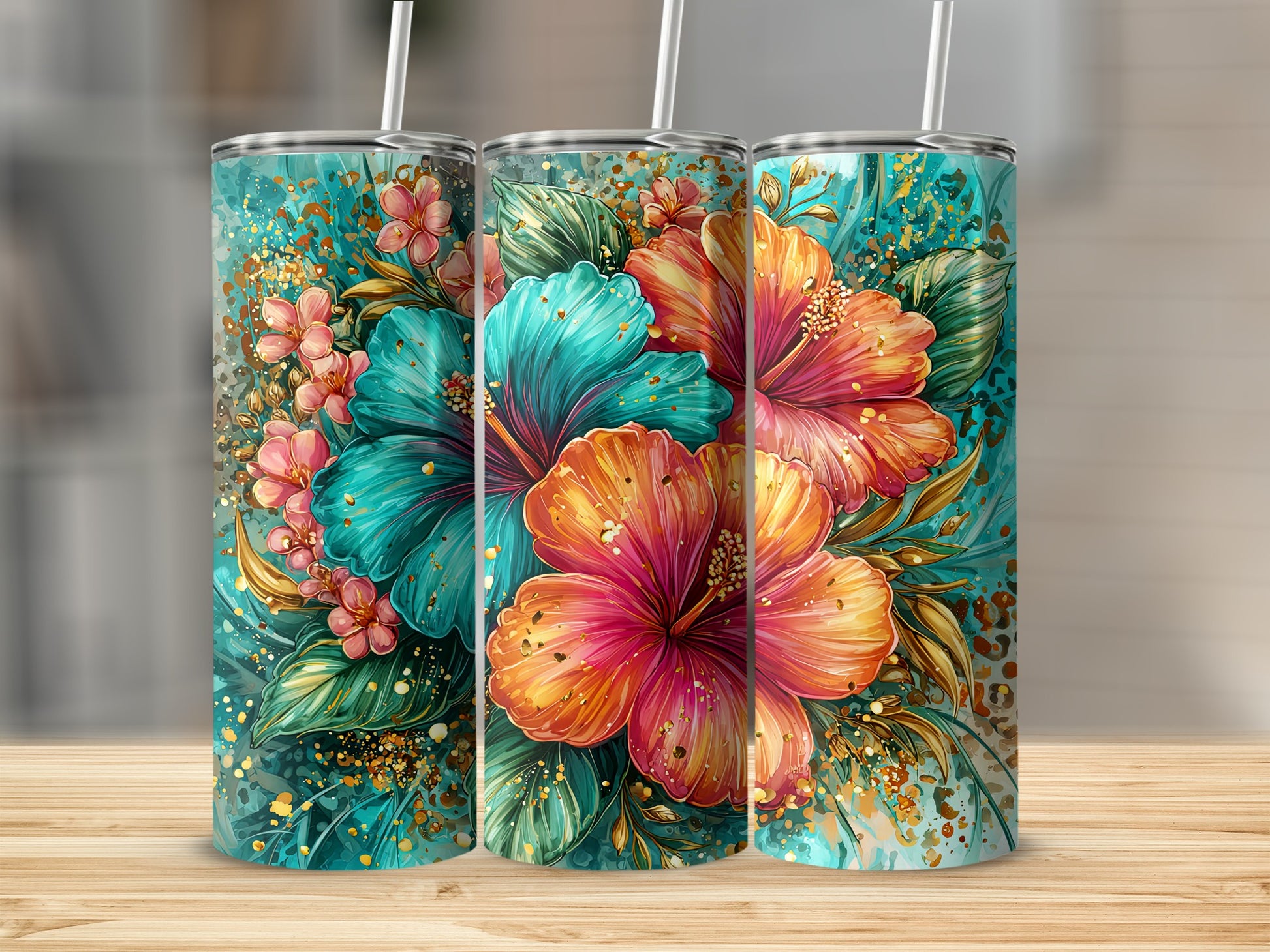 Colorful Floral Hibiscus Design Insulated Tumbler