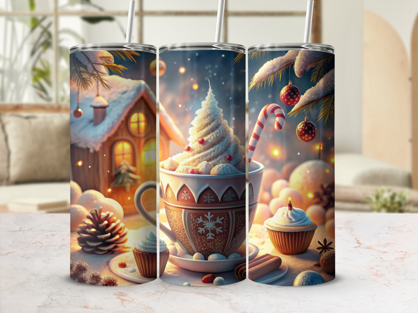 Festive Holiday Themed Tumblers with Straws Product