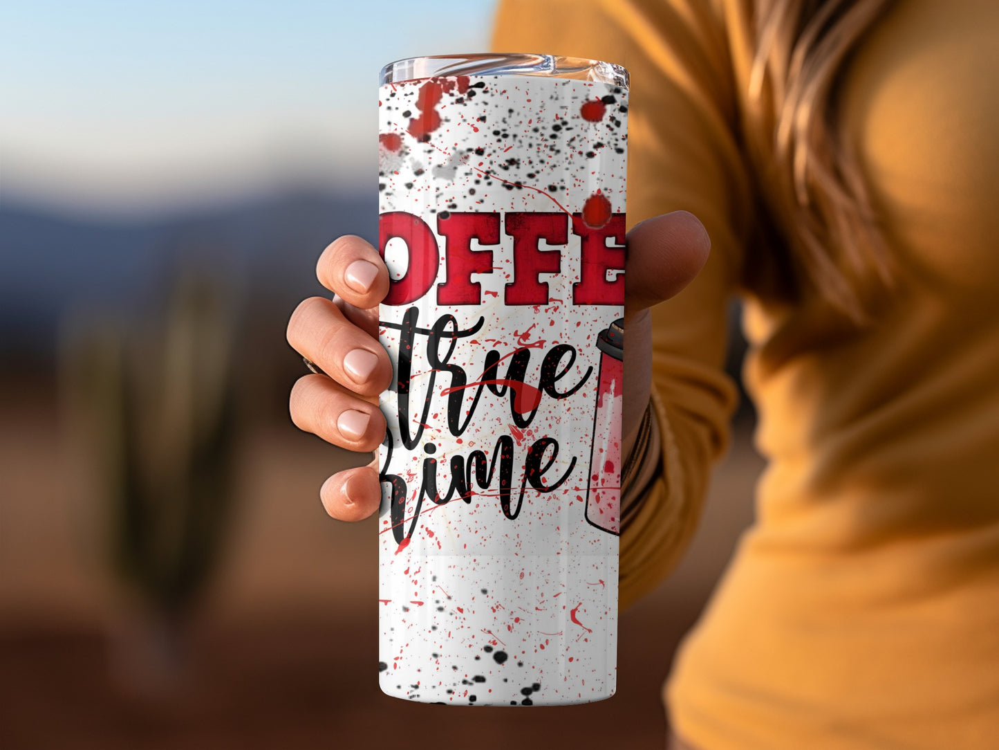 Coffee True Crime Splatter Design Tumbler Cup