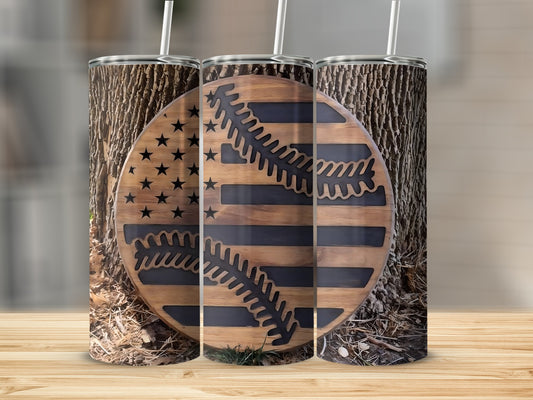 Rustic Wooden Baseball Flag Design Tumbler Product