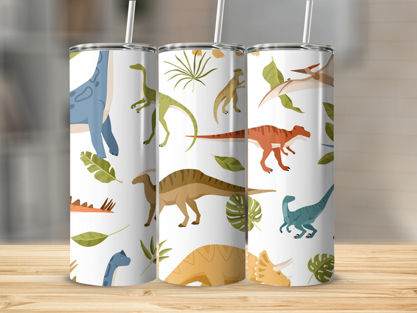Colorful Dinosaur Art Design Insulated Tumbler Cup