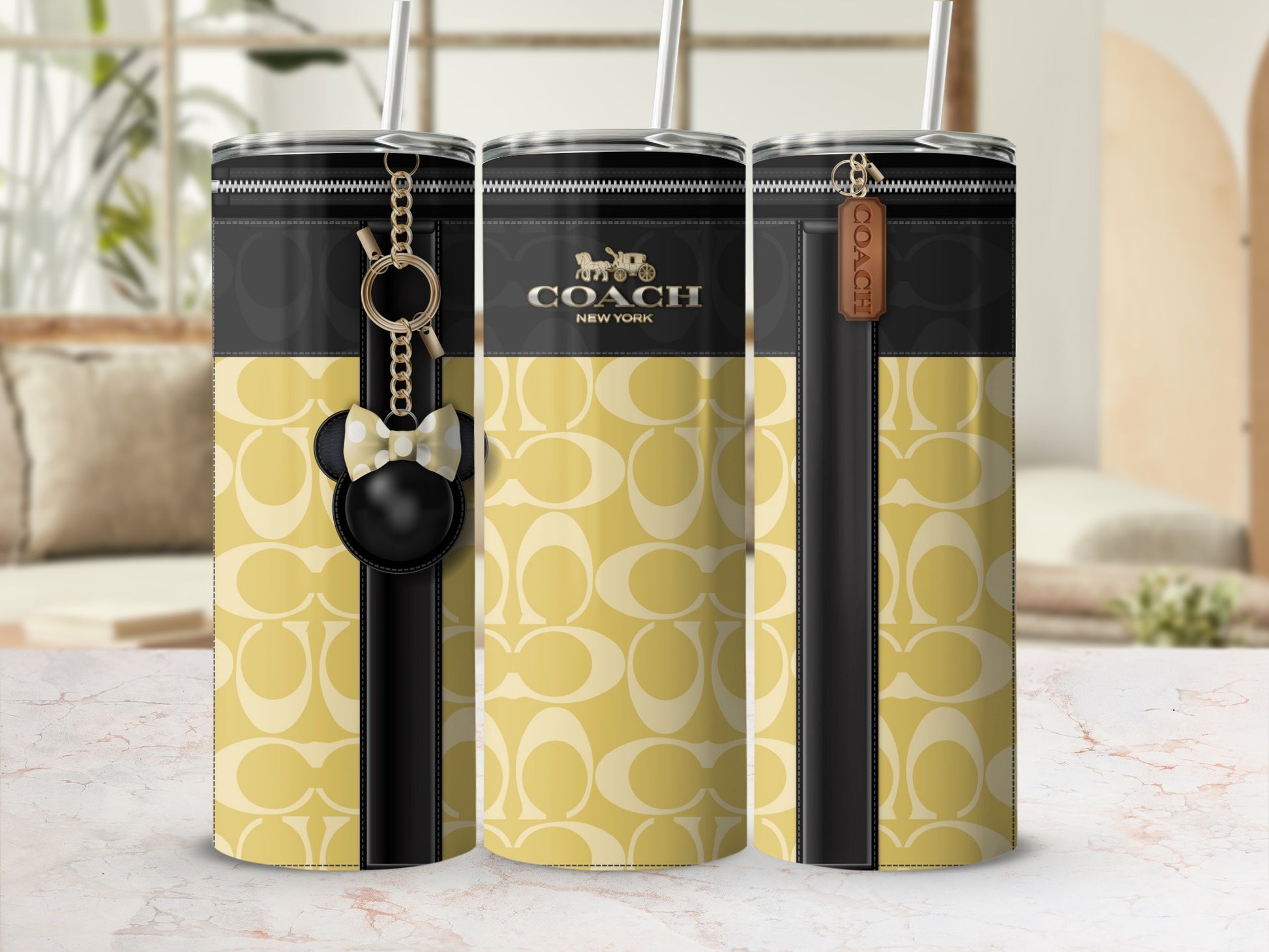 Stylish COACH Designed Yellow and Black Tumbler