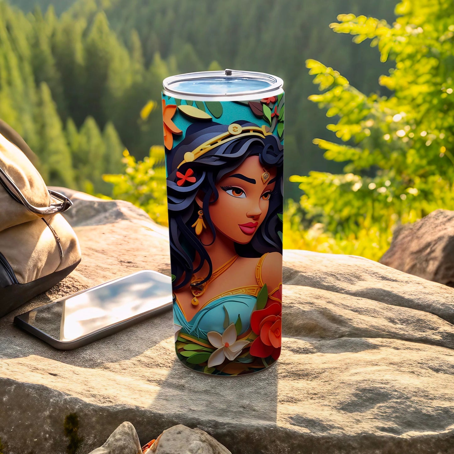 Vibrant Floral Princess Travel Mug for Outdoor Adventures