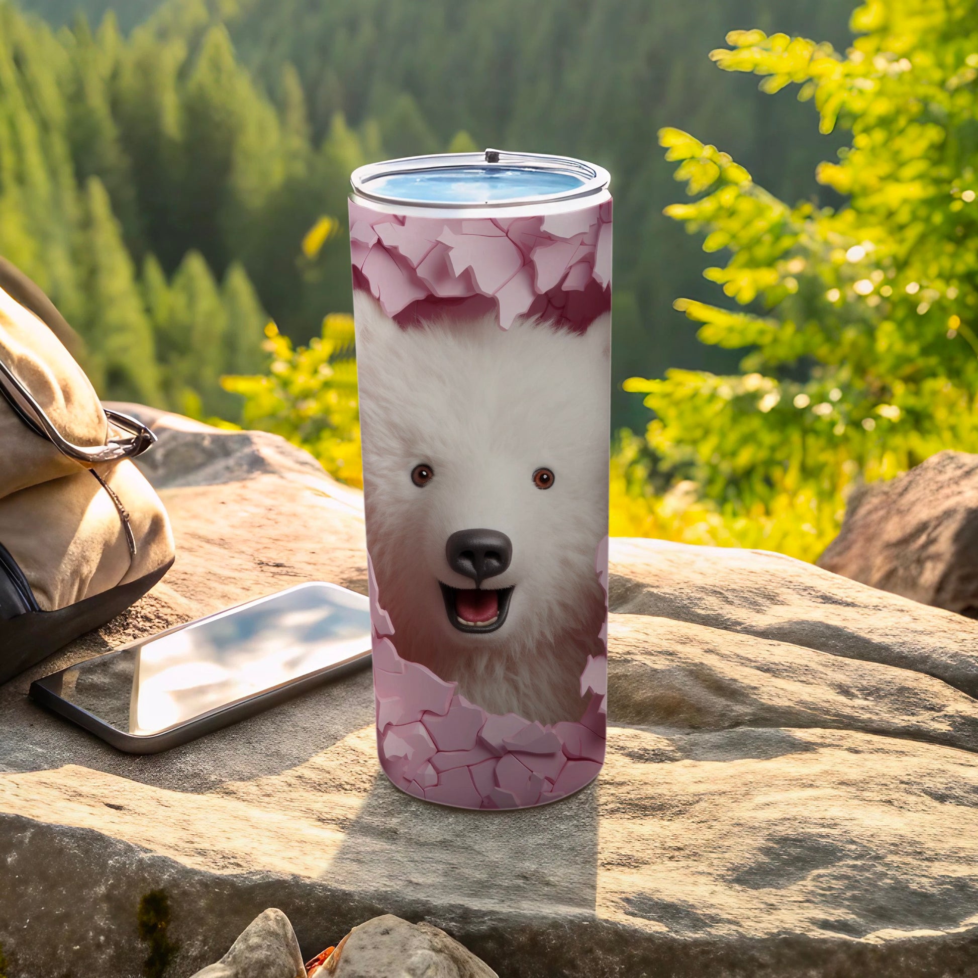 Polar Bear Tumbler Happy Face Cracked Design product type
Tumbler, Polar bear, Cute animal, Pink design, Cracked pattern, Beverage container, Drinkware, Travel mug, Outdoor use, Happy expression, Animal graphic, Unique item, White furry, Pink cracks, Cold drinks, Hot drinks, Coffee cup, Water holder, Nature inspired, Gift present