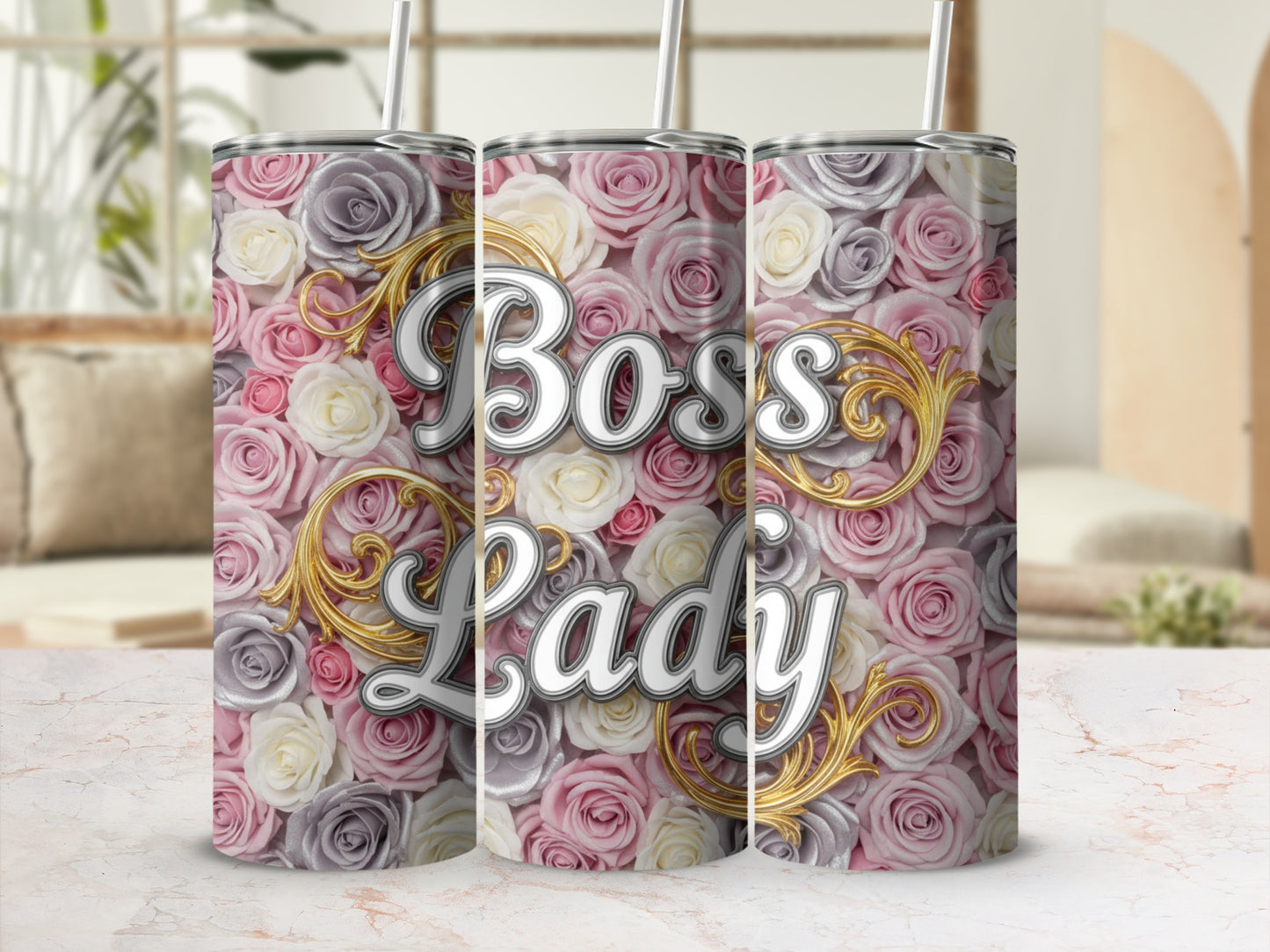 Boss Lady Floral Rose Design Tumbler for Empowerment