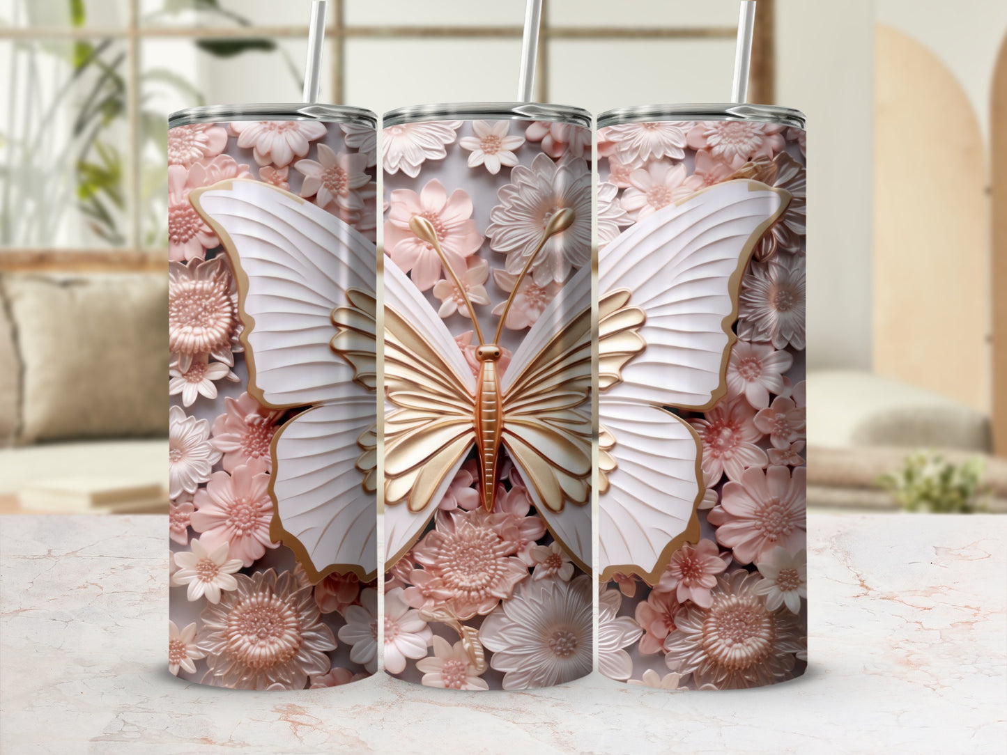 Elegant Butterfly with Floral Design Tumbler