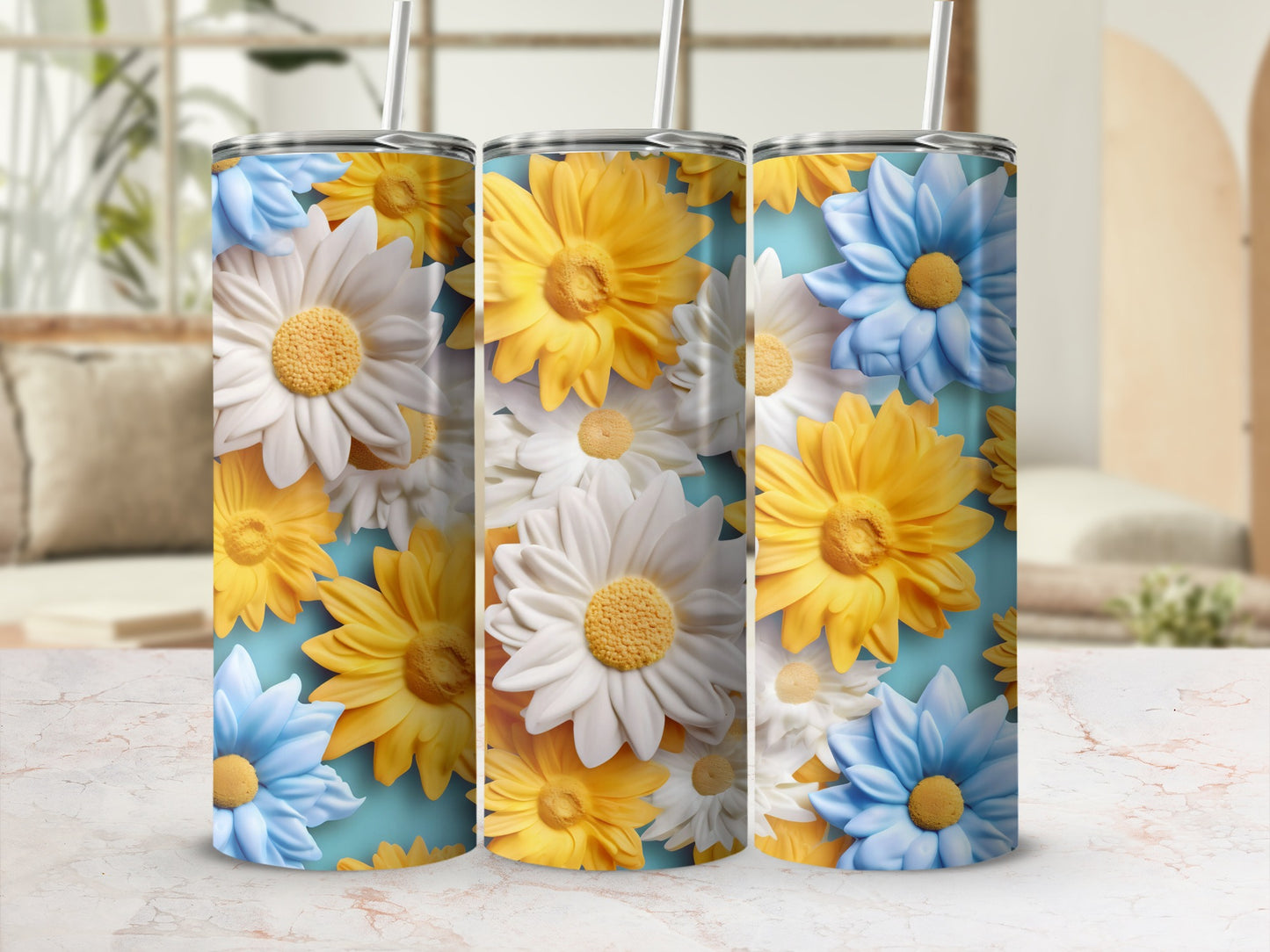 Bright Flower Patterned Insulated Travel Tumbler