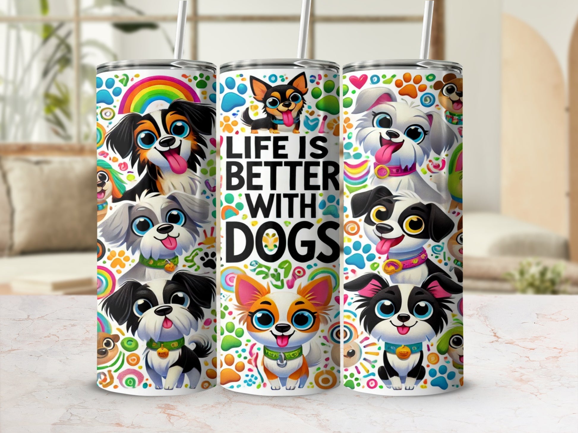 Life Is Better With Dogs Colorful Dog Tumbler