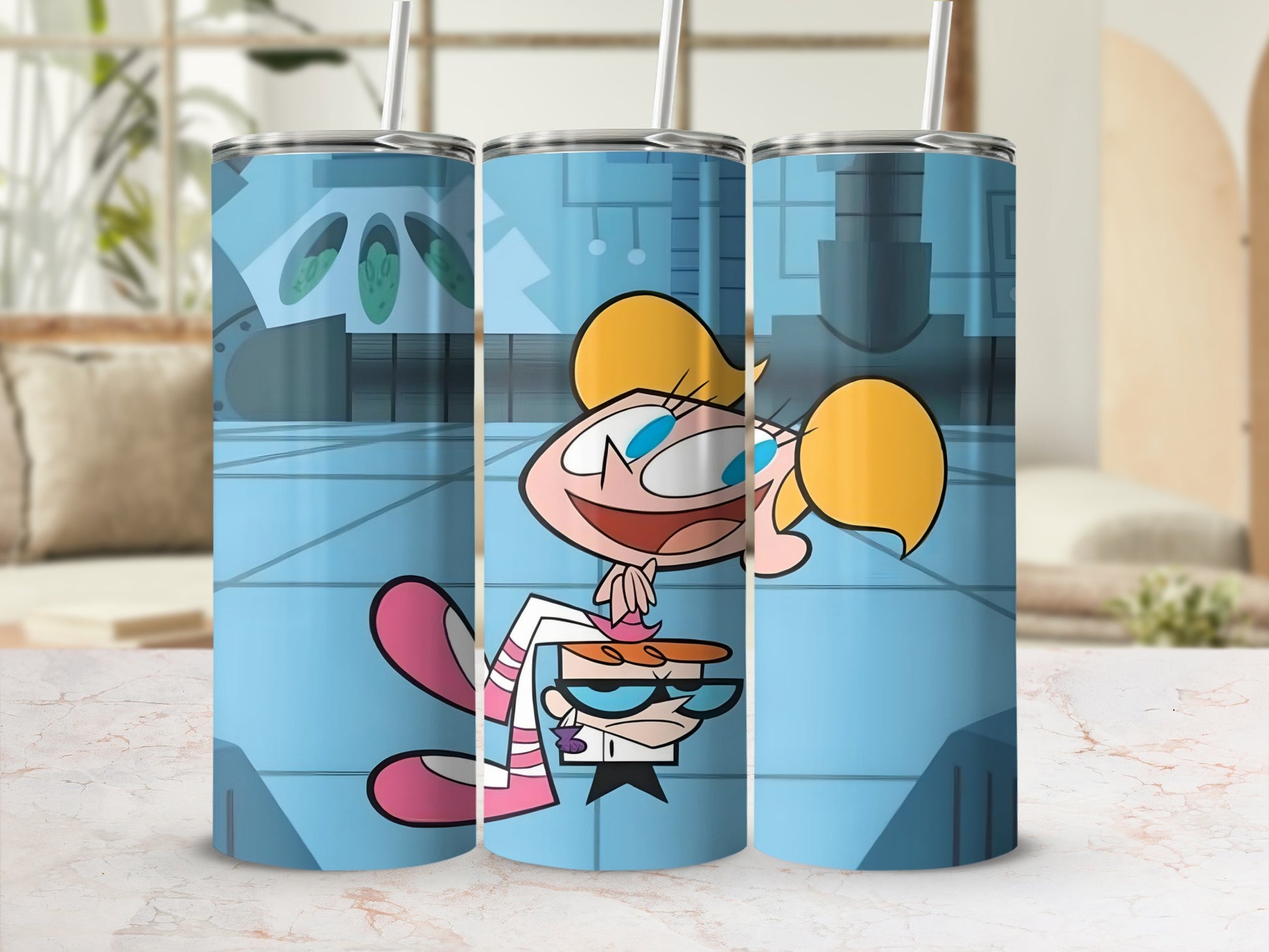 Cartoon Characters on Blue Background Tumbler