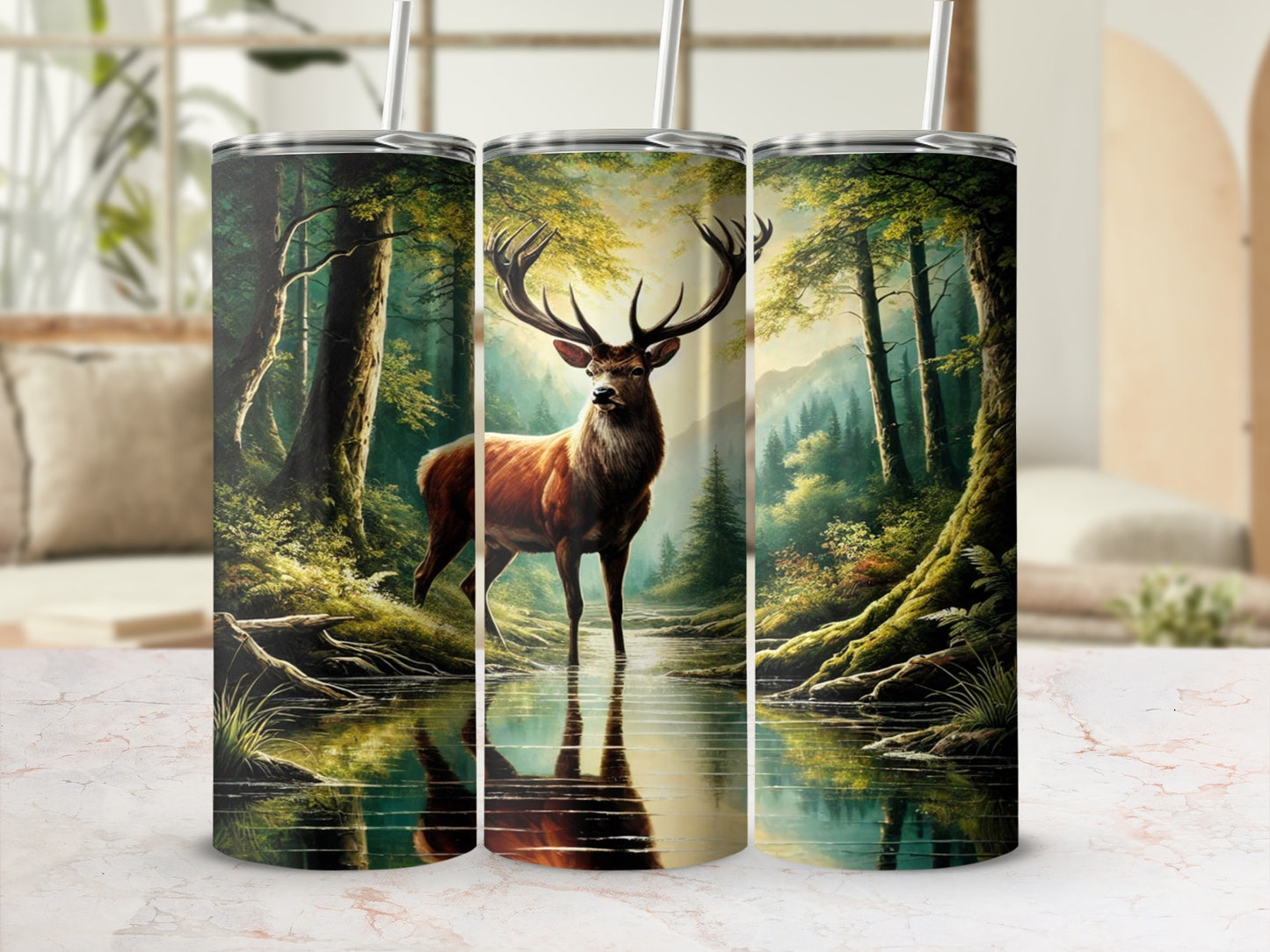 Majestic Deer in Forest Scene Tumbler for Nature Lovers