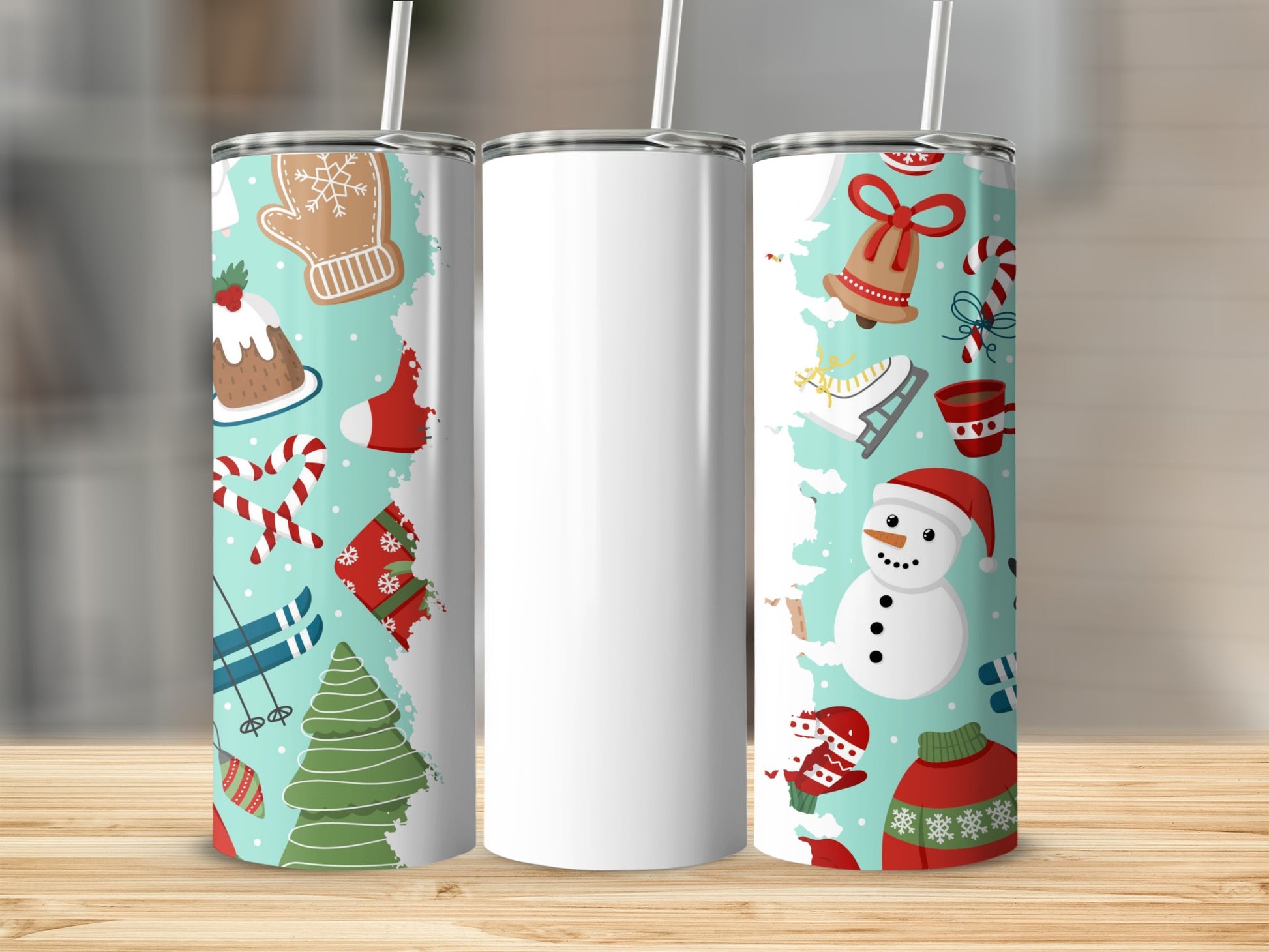Festive Holiday Design Insulated Tumbler with Straw