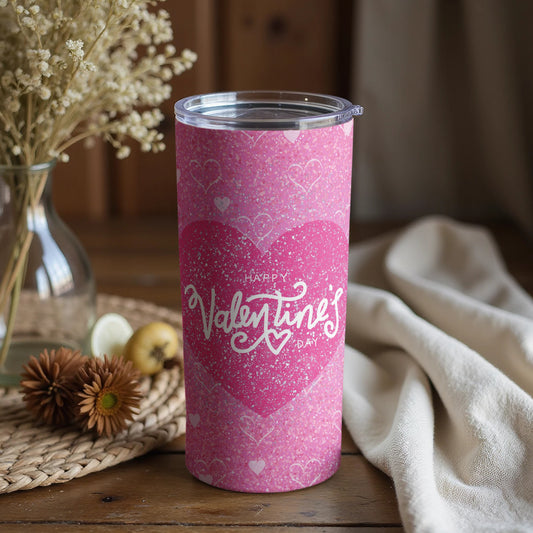 Happy Valentines Day Pink and Heart Design Tumbler