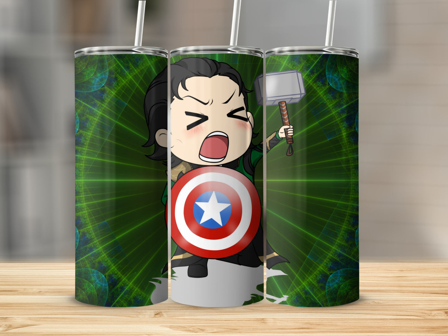 Chibi Loki with Shield and Hammer Tumbler Cup