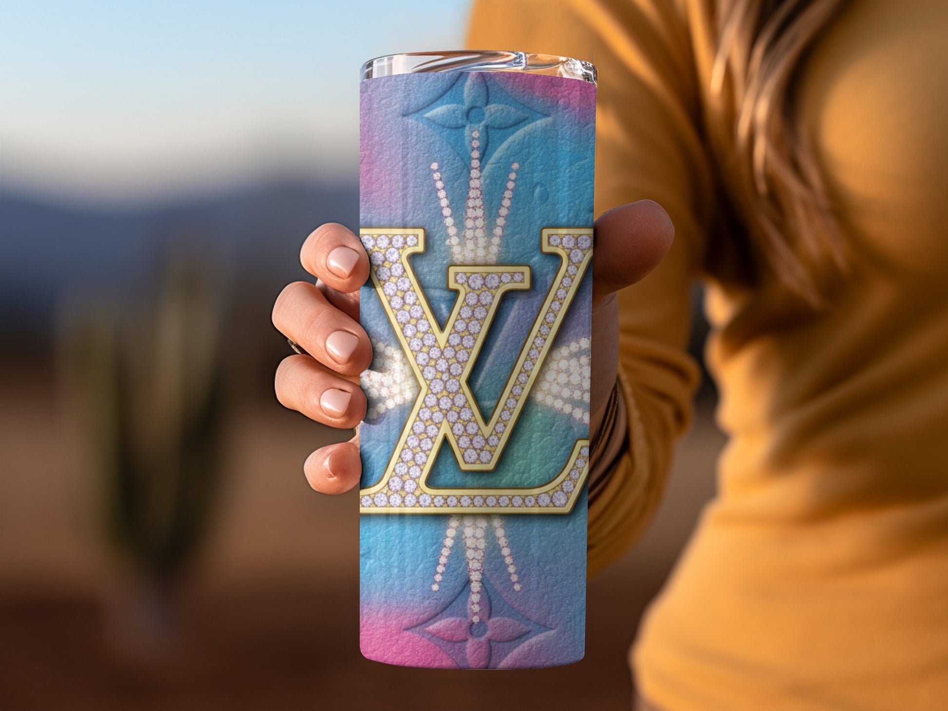 Colorful Gradient Glitter LV Design Insulated Tumbler