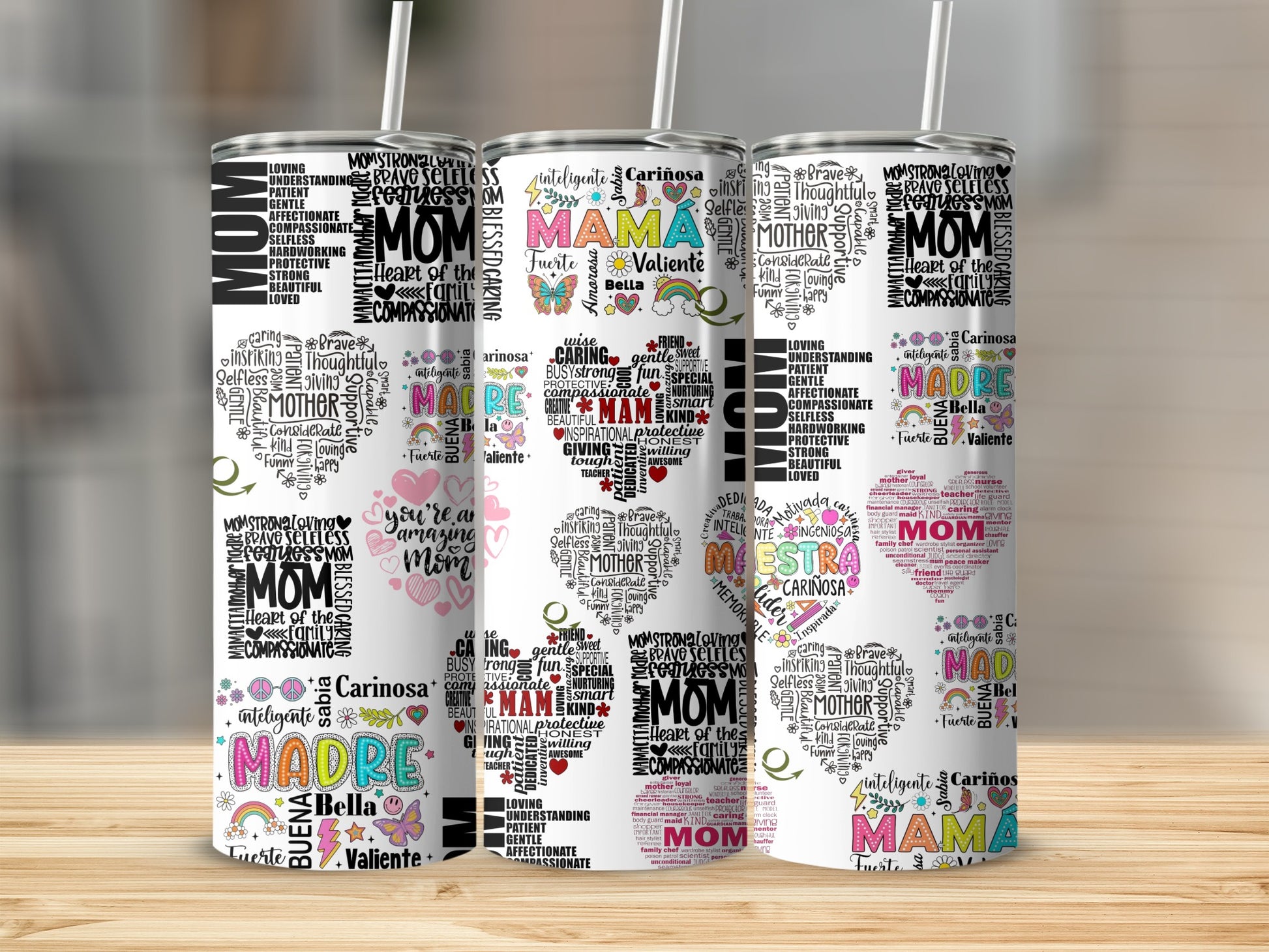 Colorful Mom and Mother Graphics Design Tumbler Cups