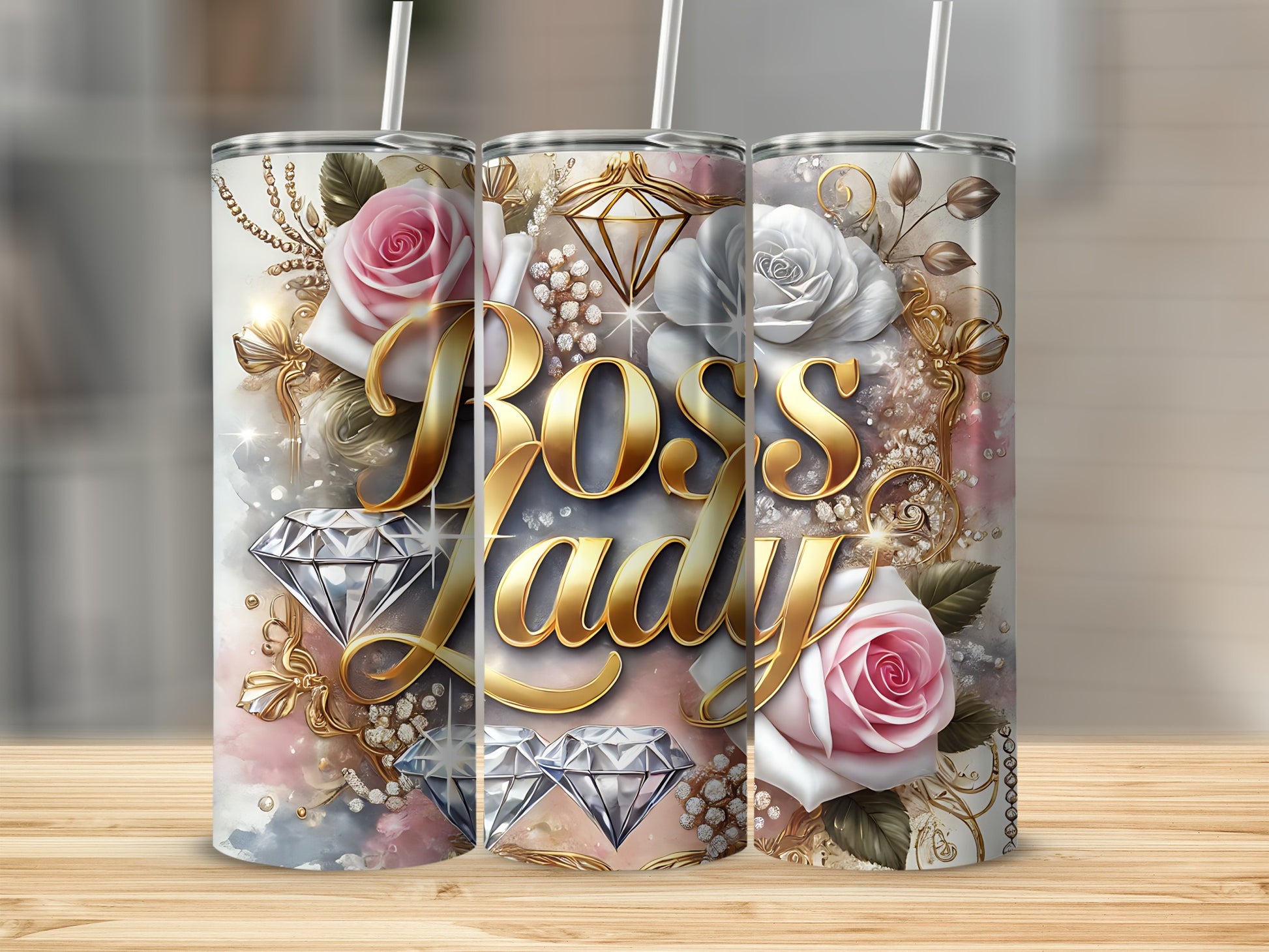 Boss Lady Floral Diamond Design Tumbler Cup