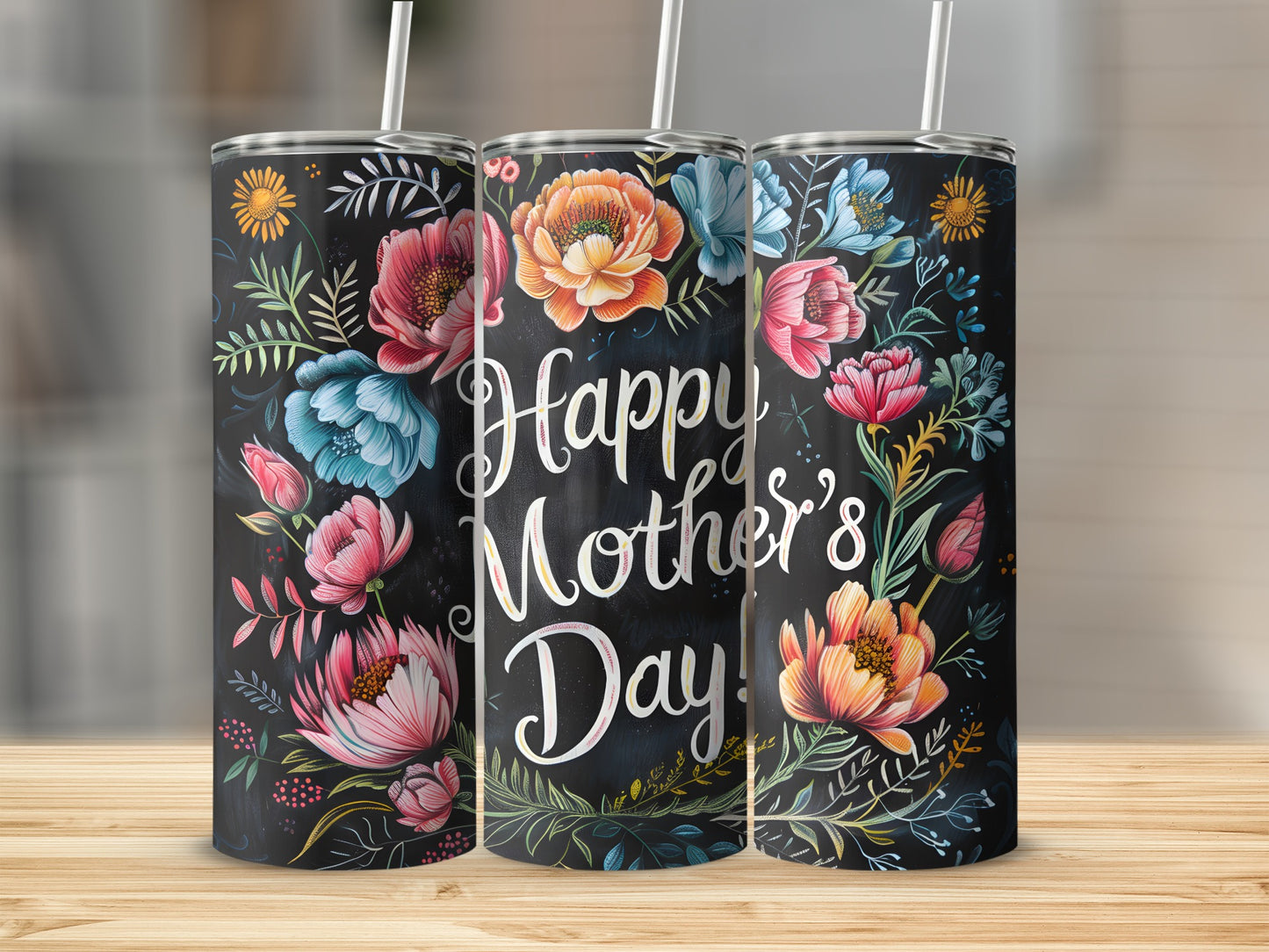 Floral Happy Mother's Day Tumbler with Straw