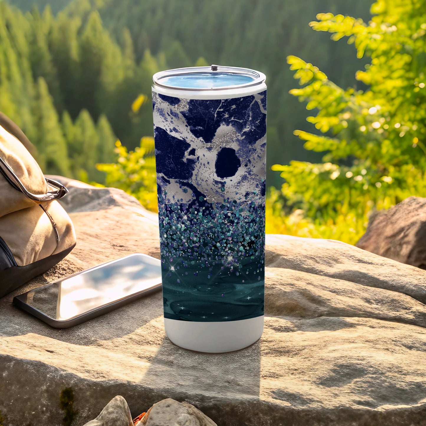 Navy Silver Marble Glitter Blue Gradient Pattern product type