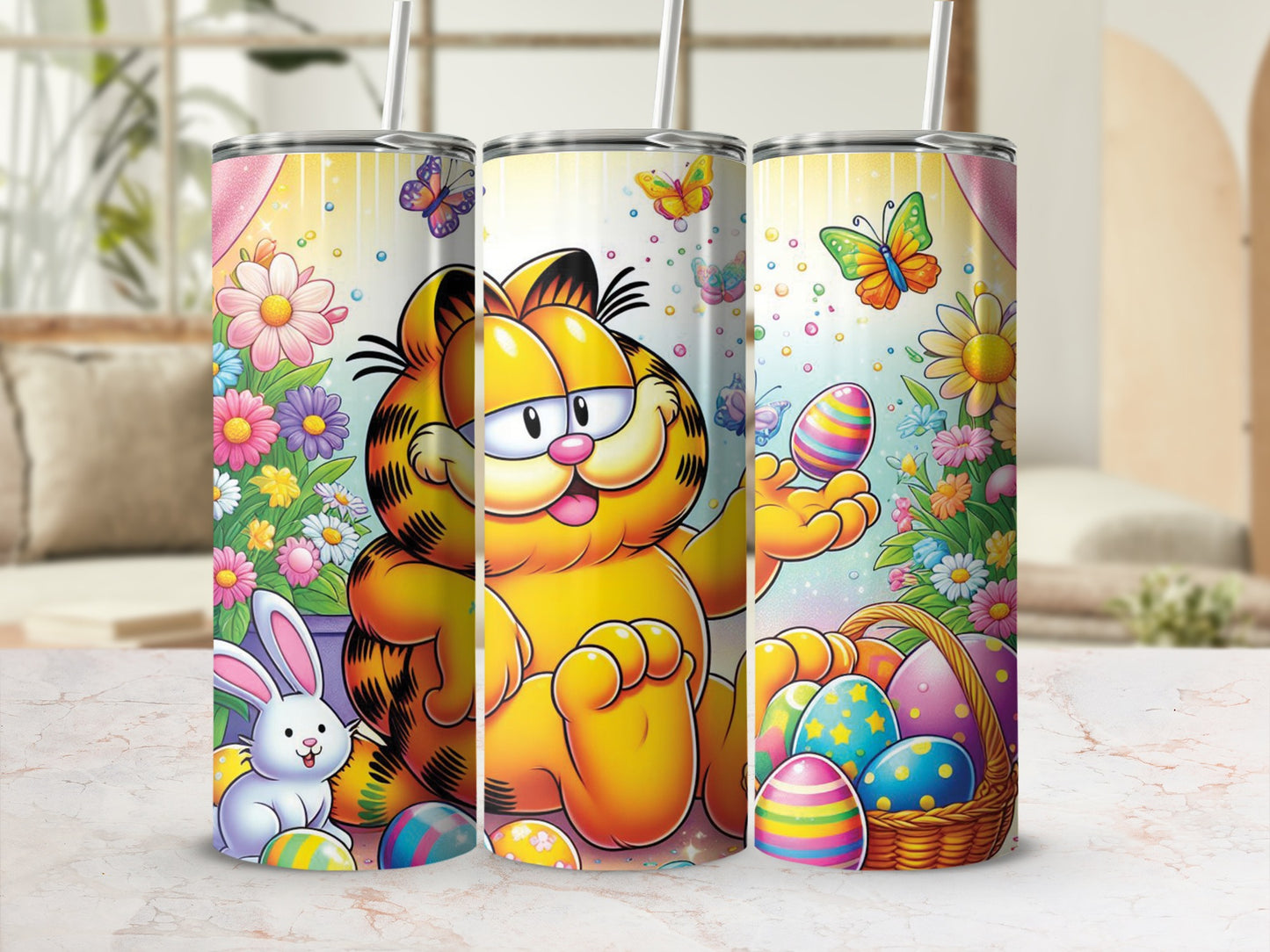 Garfield Rabbit Easter Eggs Flowers Butterflies Tumbler product type