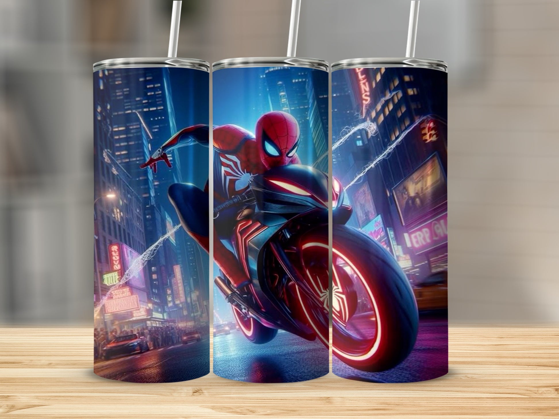 Spider Hero on Motorcycle Stainless Steel Tumbler