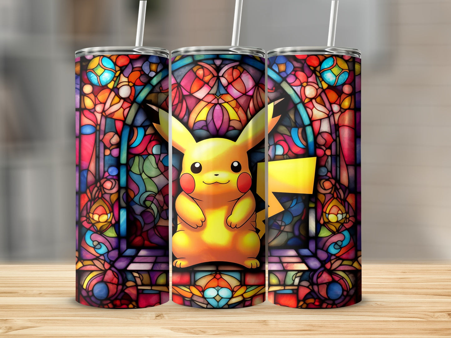 Vibrant Pikachu Stained Glass Art Tumbler product