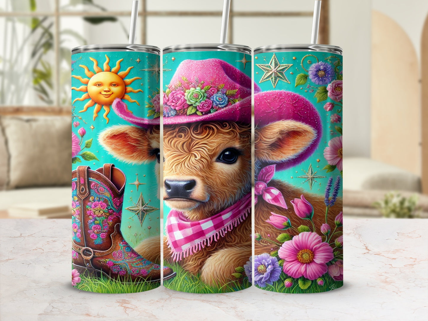 Colorful Cowgirl Boots and Calf Tumbler Drinkware