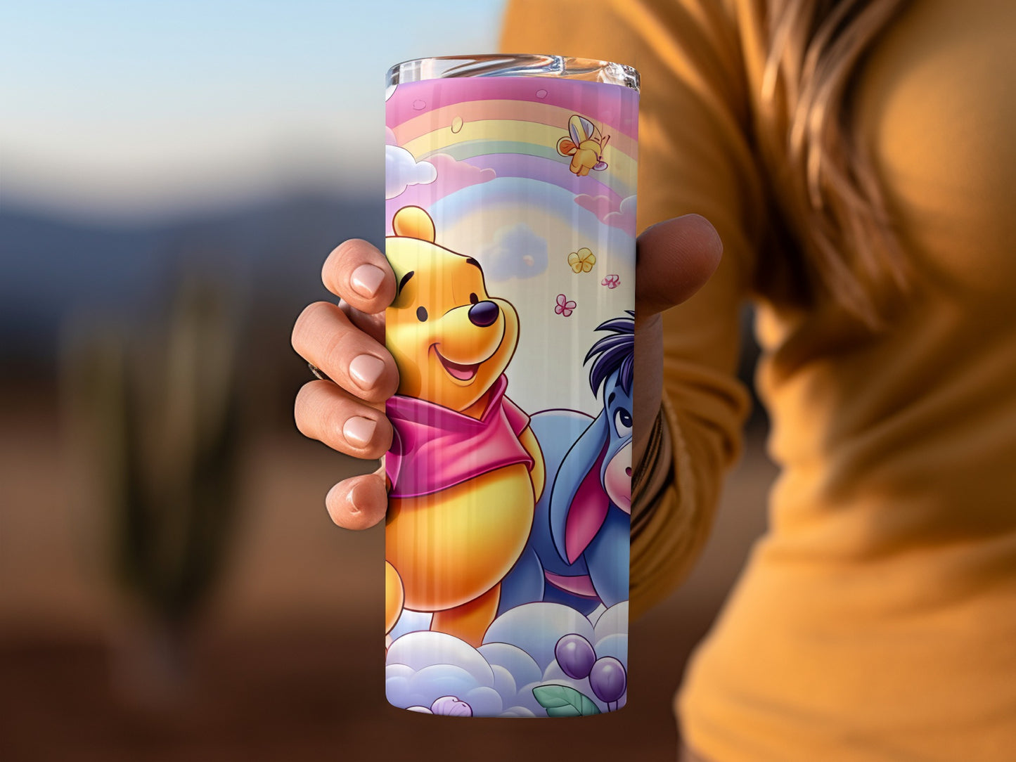 Winnie The Pooh Eeyore Among Clouds Rainbow Sky Tumblers