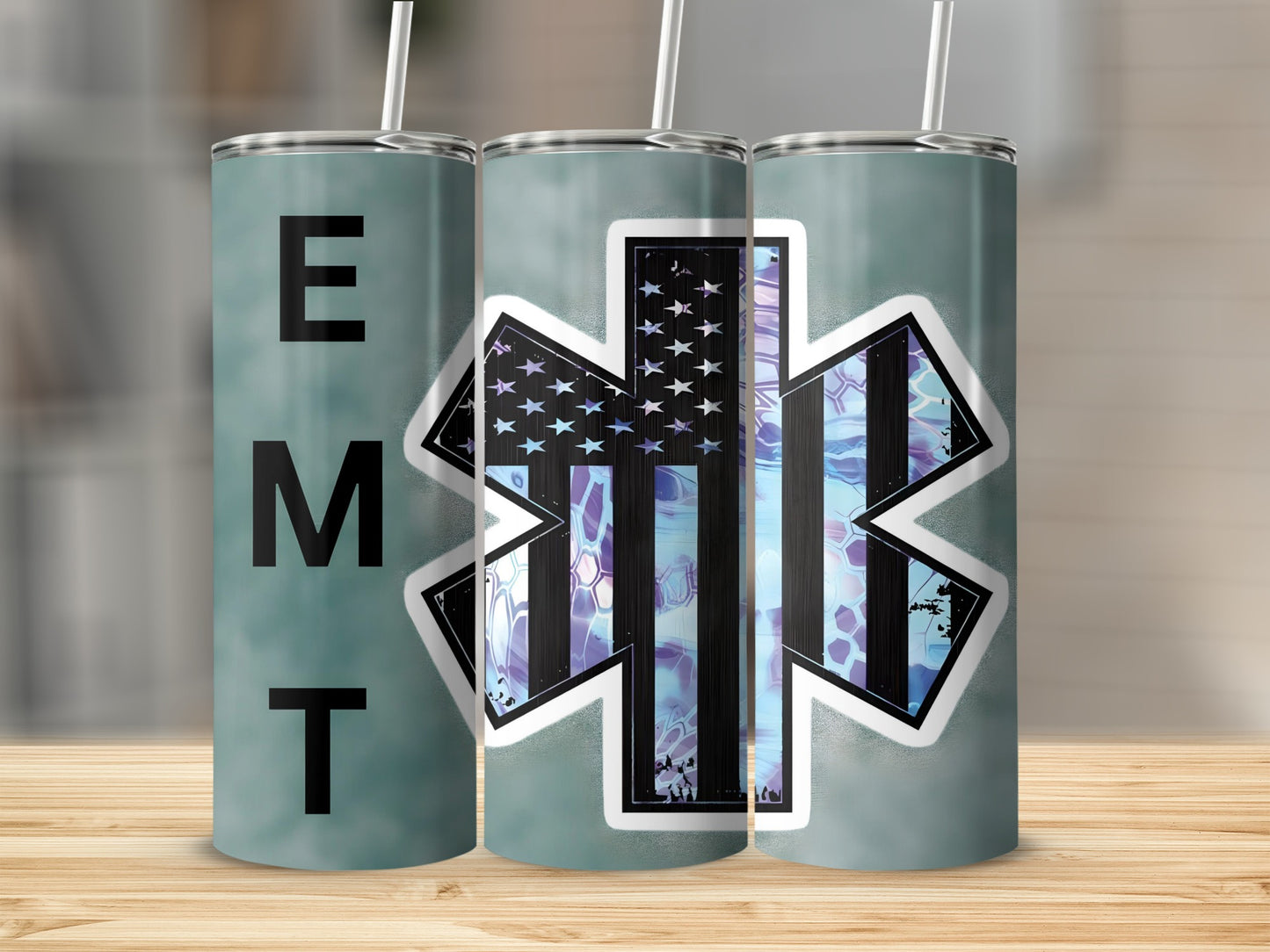 EMT Star of Life Flag Pattern Stainless Steel Tumbler