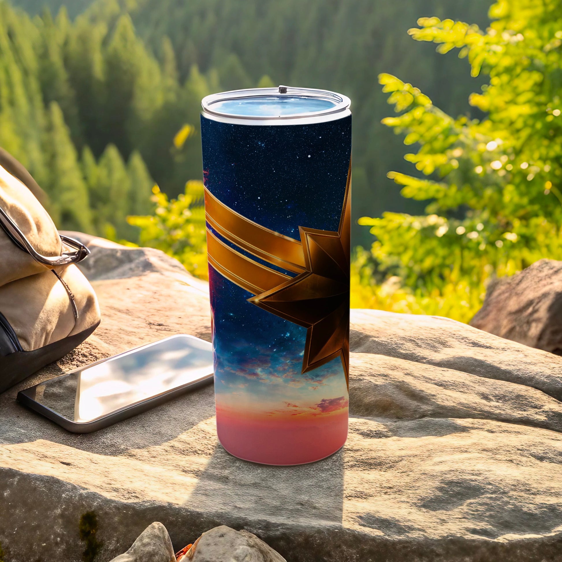 Stars gradient pink blue golden star emblem tumbler product type