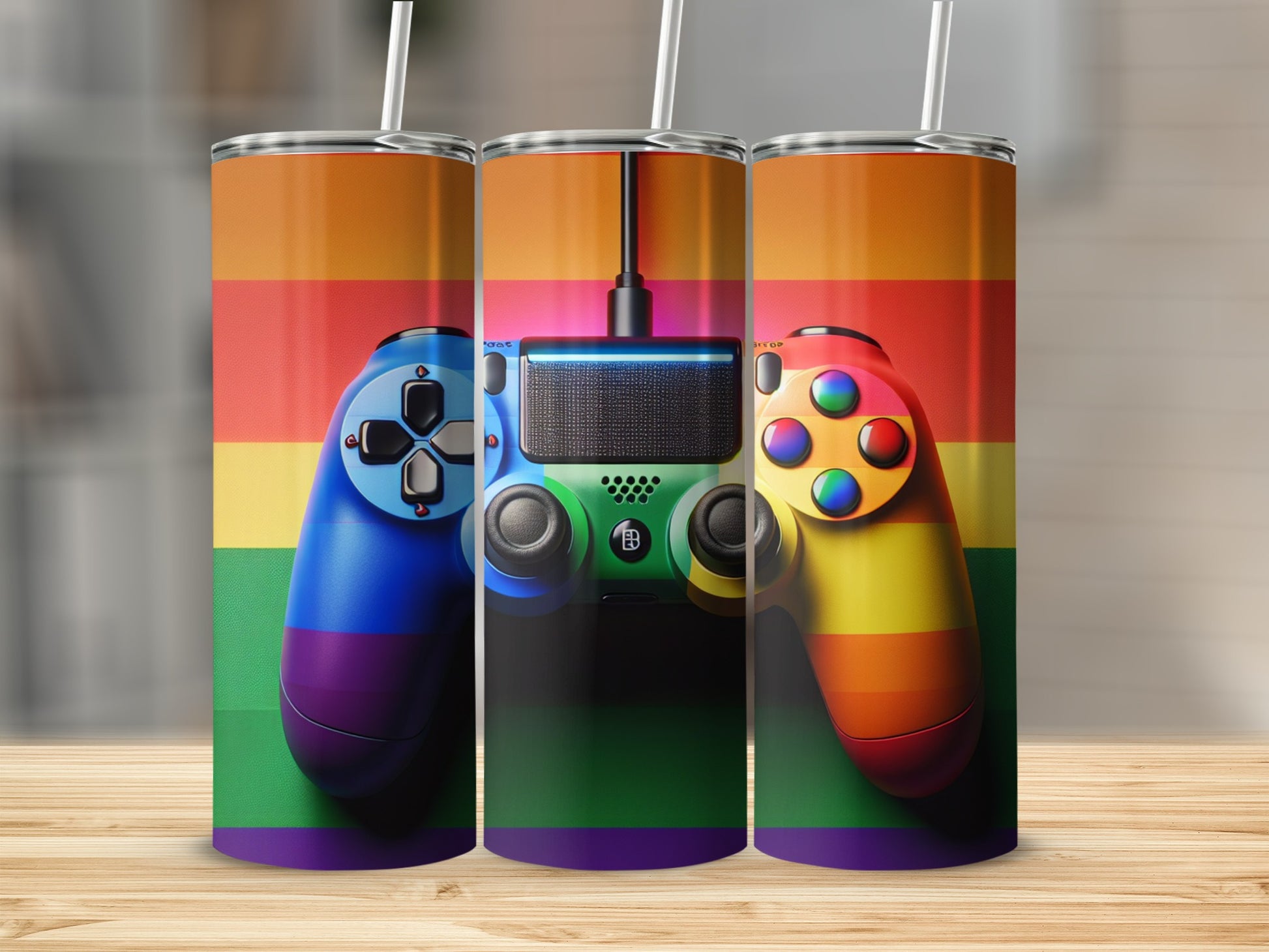 Colorful Gaming Controller Design on Beverage Tumblers