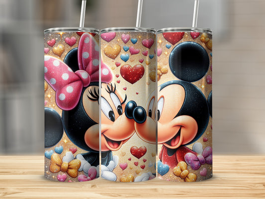 Mickey and Minnie Heart Glitter Tumbler Cup Set