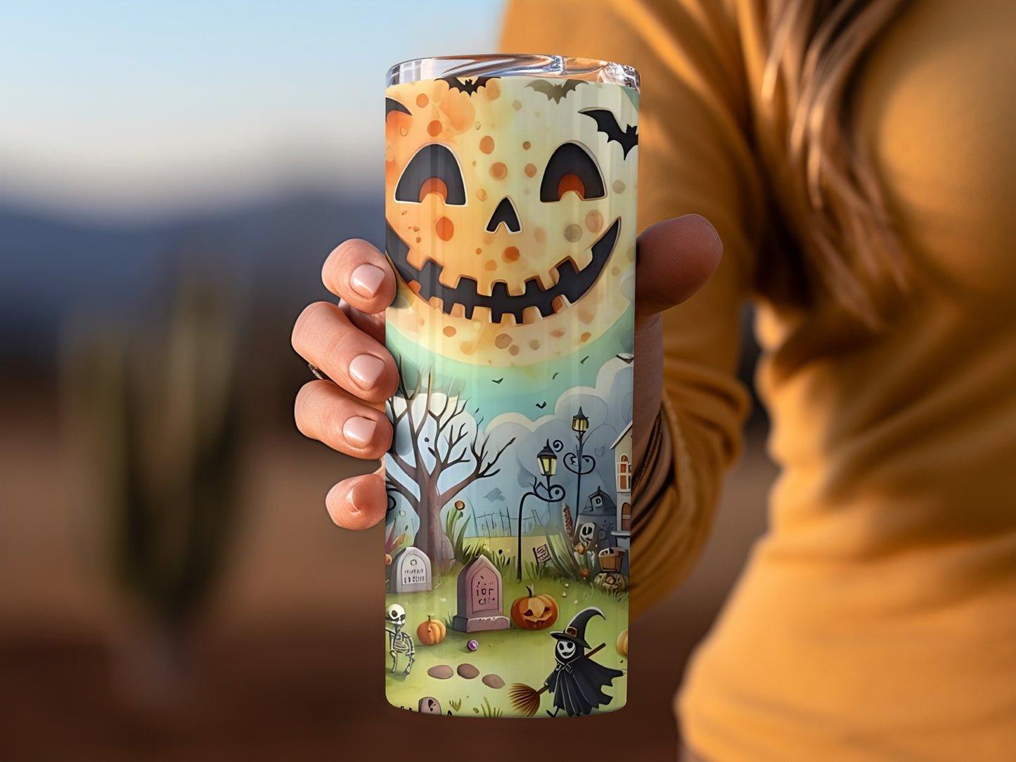Halloween Theme Spooky Pumpkin Graveyard Tumbler