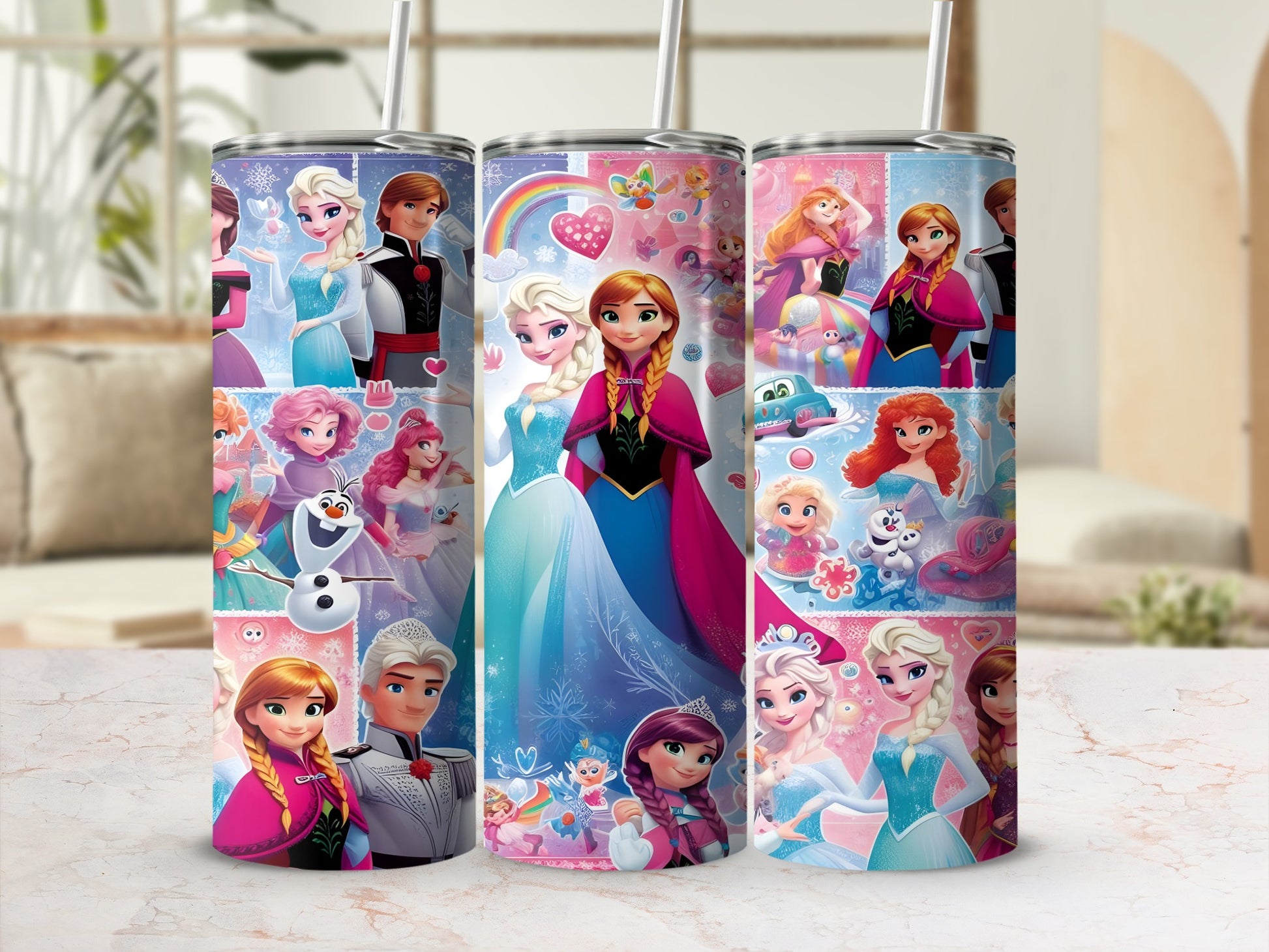 Collage of Frozen characters including Elsa, Anna, Olaf, and Kristoff.