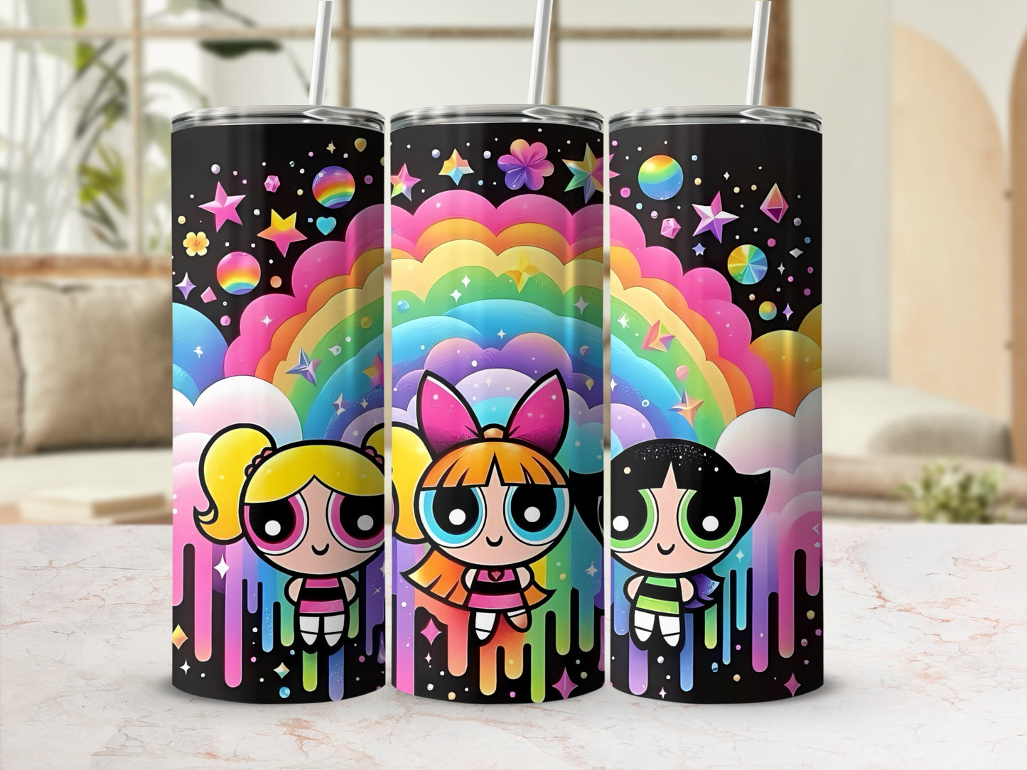 Colorful Rainbow Stars Cartoon Characters Tumbler Set