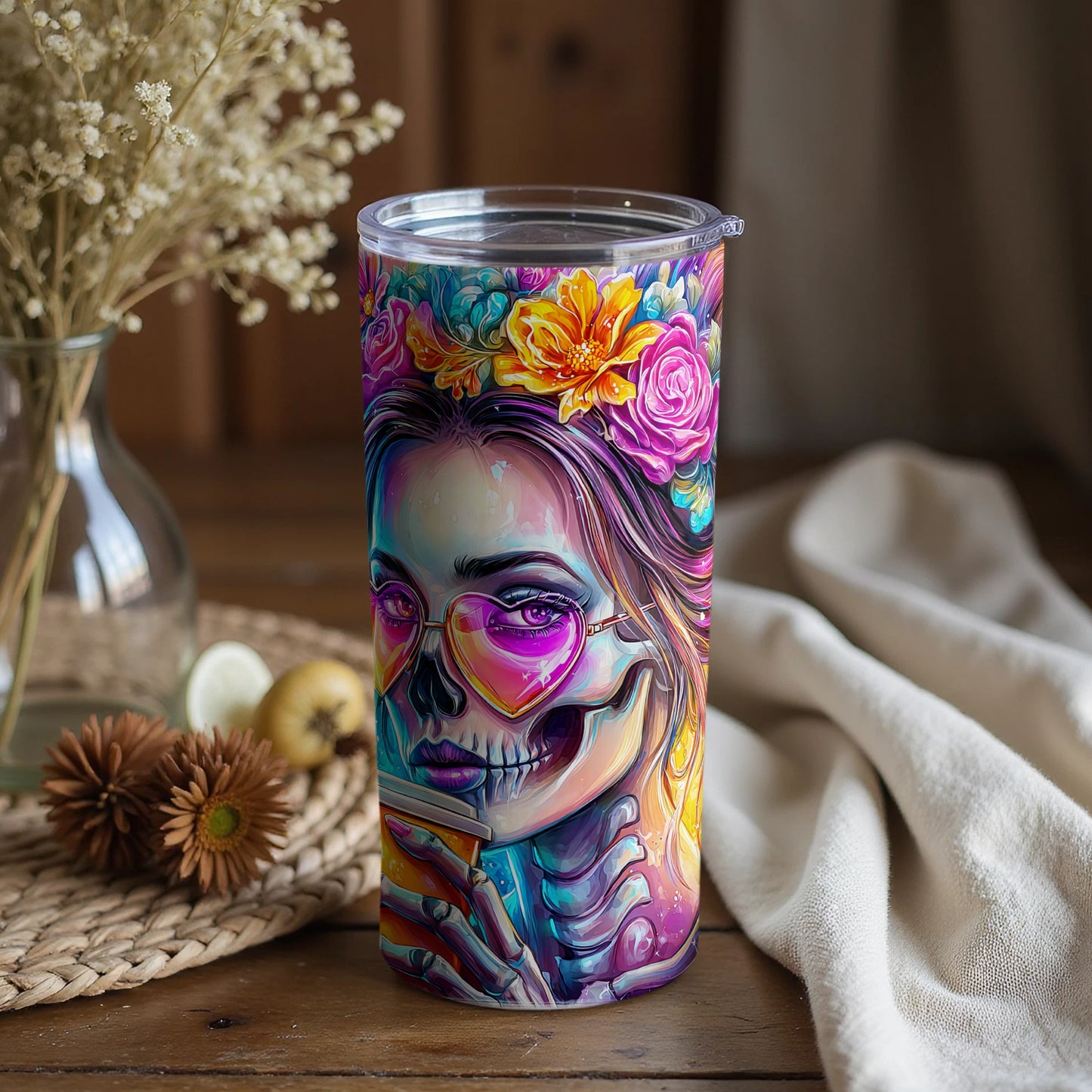 Vibrant Day of the Dead Skull Tumbler for Unique Style